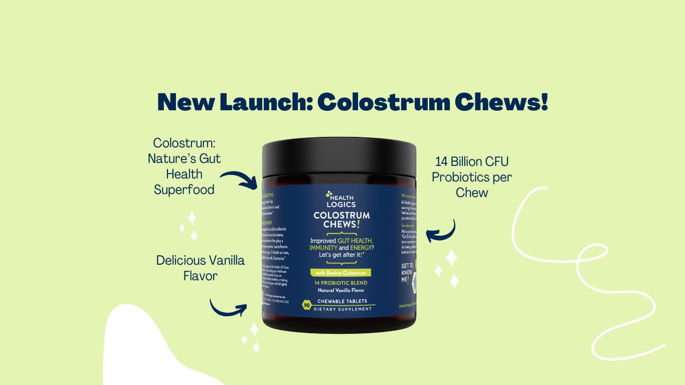 Health Logics Colostrum Chews-Colostrum Supplement 25% IgG for Gut Health, Immune Support, Hair Growth, Vanilla Flavor, 90 Servings