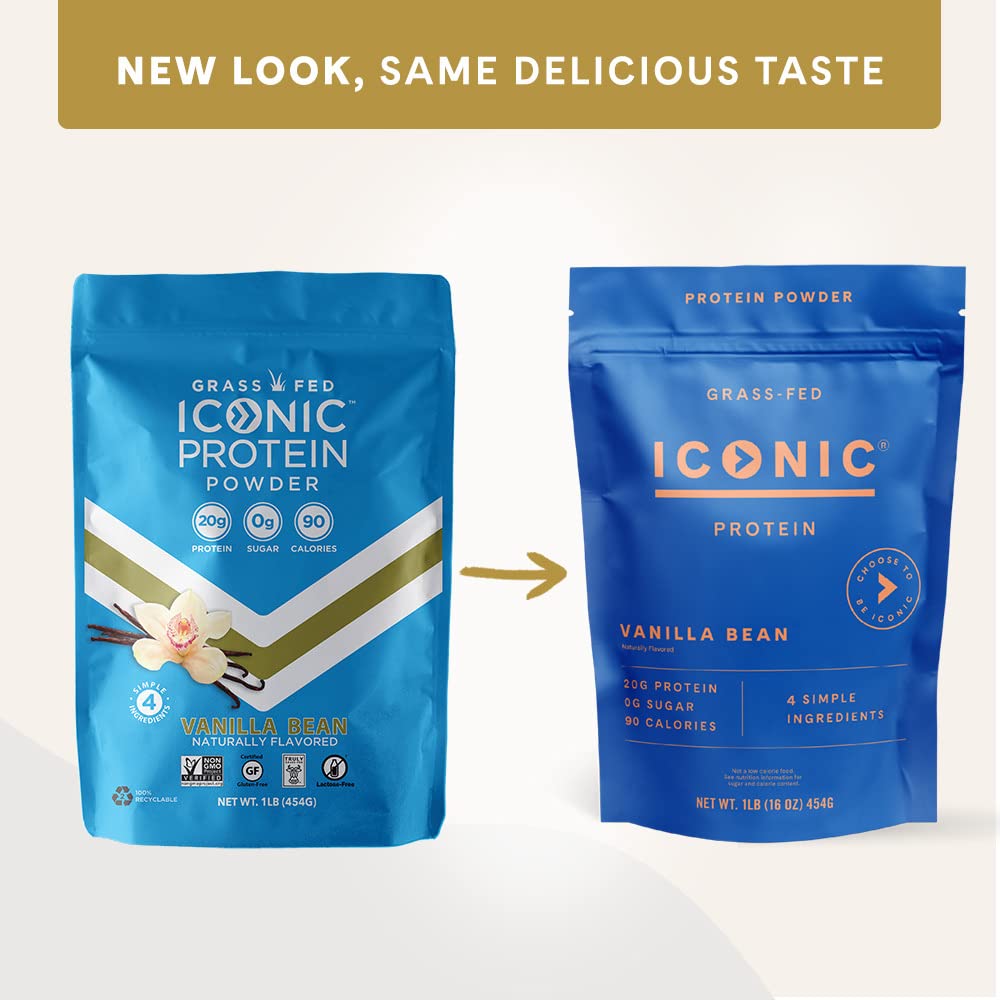 ICONIC Protein Powder, Vanilla Bean - Sugar Free, Low Carb Protein Powder - Lactose Free, Gluten Free, Non-GMO - 20g Grass Fed Whey & Casein Protein - Keto Friendly, 1 lb Pouch (18 Servings) ICONIC buy supplements Au