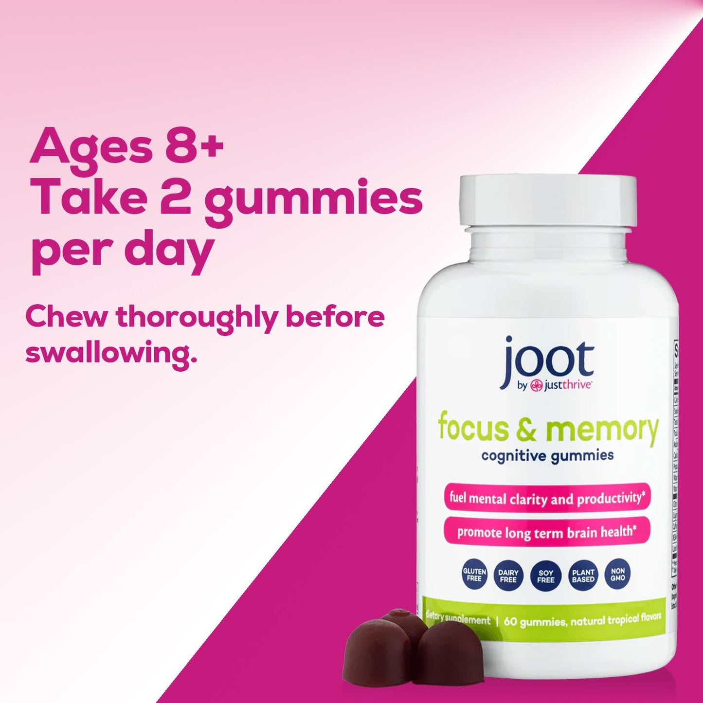 Just Thrive Focus & Memory Gummies – Nootropic Brain Supplement for Clarity, Concentration, Memory Support, & Energy – Citicoline, Lion’s Mane, Vitamin B12 & D3 Just Thrive buy supplements Au