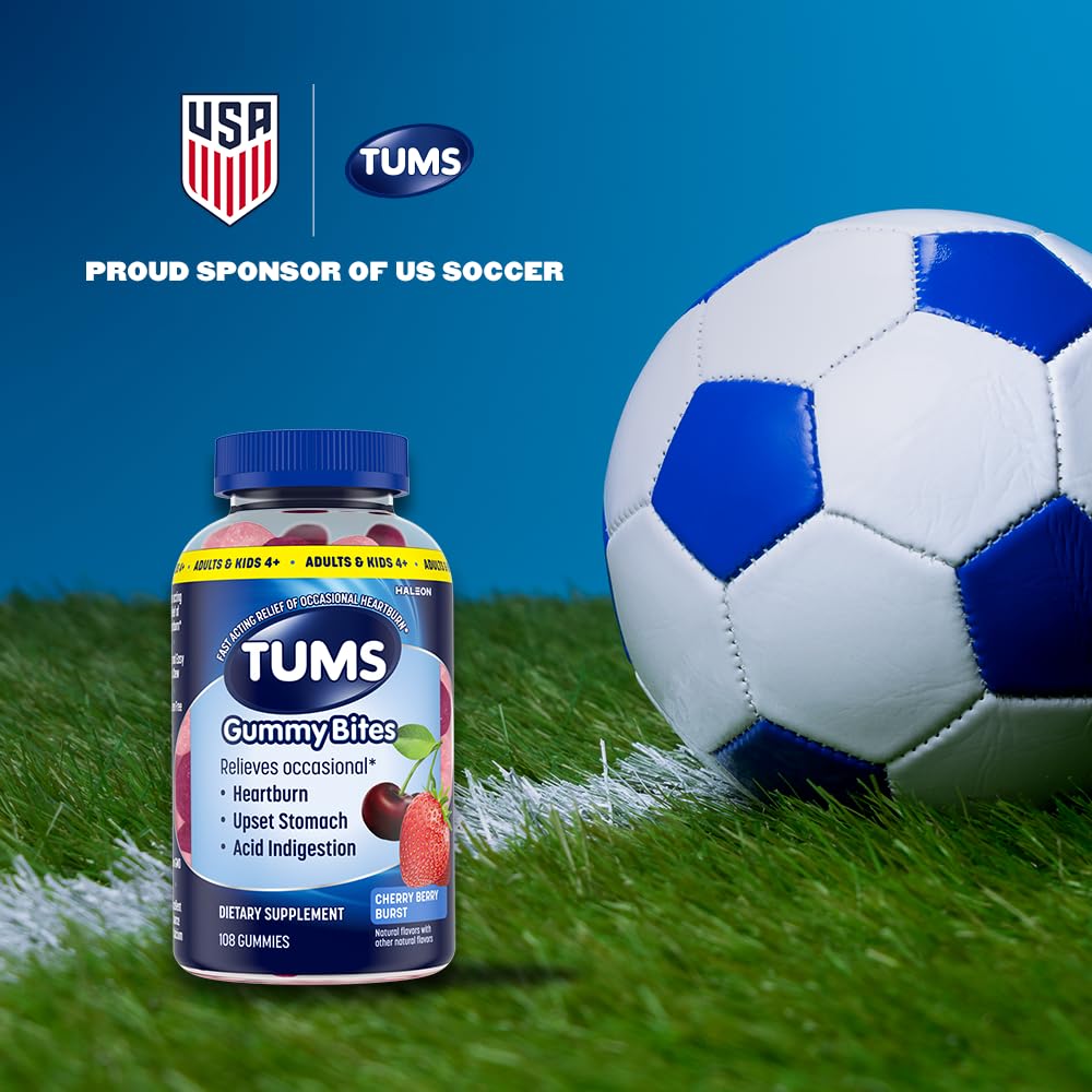 TUMS Gummy Bites Dietary Supplement for Occasional Heartburn Relief, Upset Stomach and Acid Indigestion, Cherry Berry Burst - 108 Count TUMS buy supplements Au