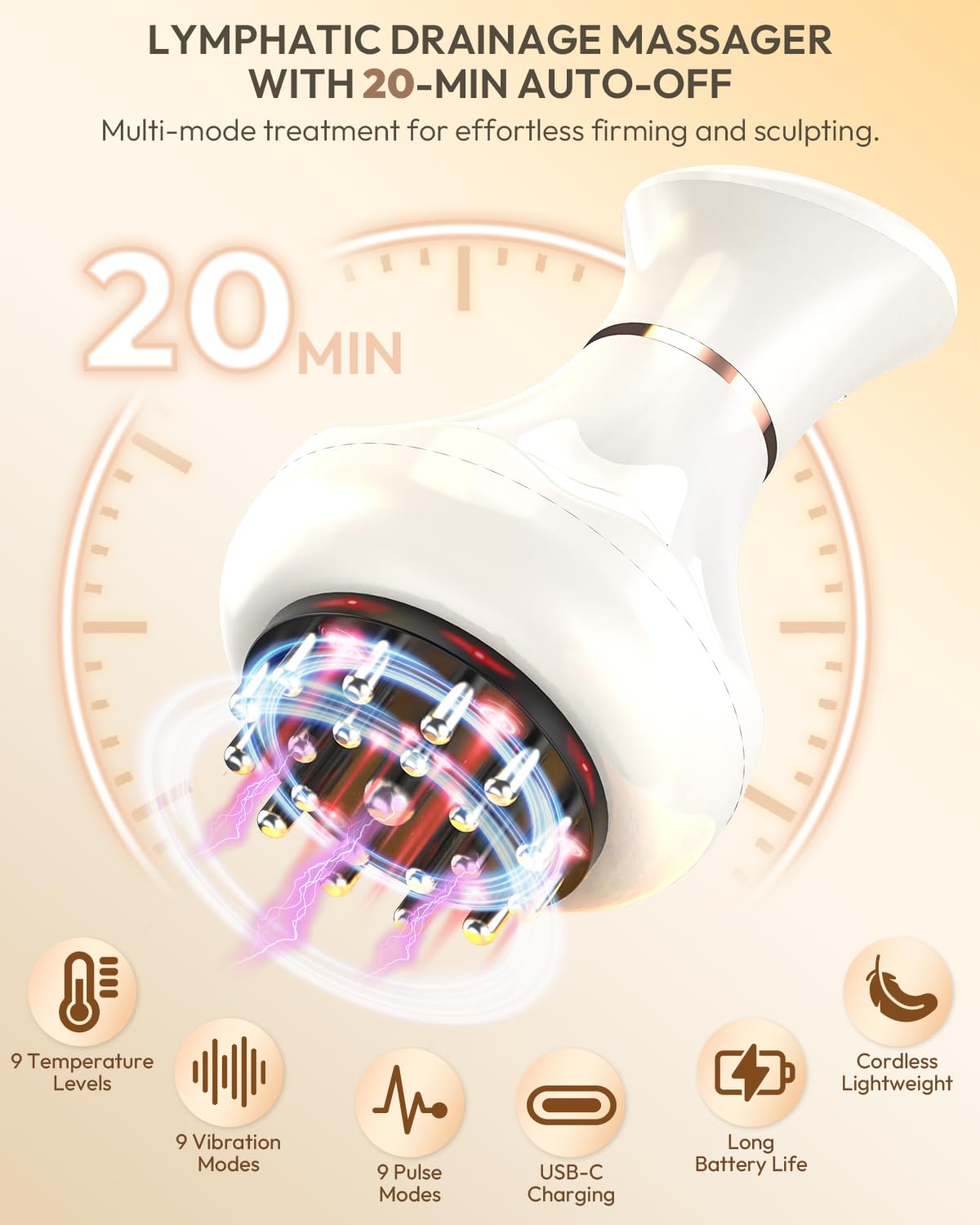 Glamesty Lymphatic Drainage Massager & Anti Cellulite Massage Tool, Body Sculpting Machine with Light, Soothing Pulse, Heat & Vibration, Heated Lymph Brush for Legs, Hip, Arms, Belly (White) Glamesty buy supplements Au