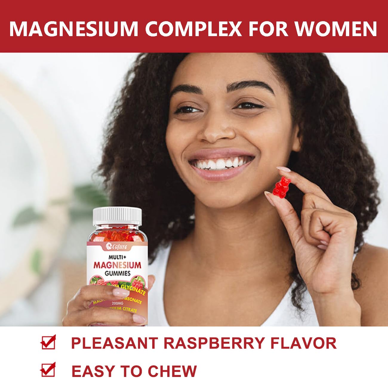Cofure Triple Magnesium Complex 900 mg, Magnesium Glycinate, Citrate, Malate with Potassium, Calcium, Vitamin B6 for Calm & Sleep - Vegan, Non-GMO, Gluten Free - 120 Raspberry Gummies for Adults Cofure buy supplements Au