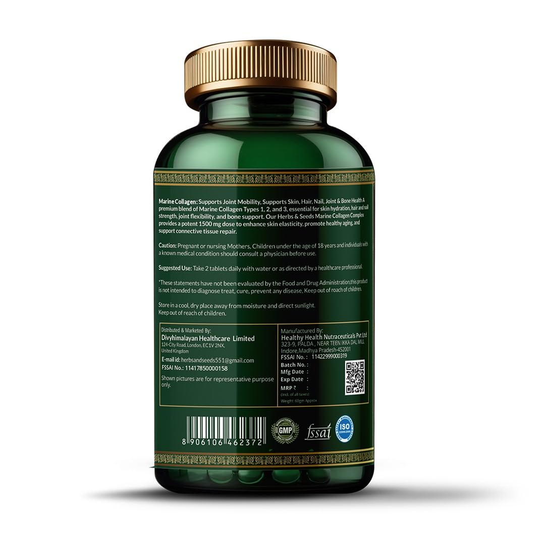 Herbs & Seeds Marine Collagen Pills for Women & Men, 120 Capsules | Type I, II, III, V, X - Hydrolyzed Collagen Peptides with Biotin, Hyaluronic Acid & Vitamin C,E Skin, Hair, Nail & Joint Support HERBS & SEEDS buy supplements Au