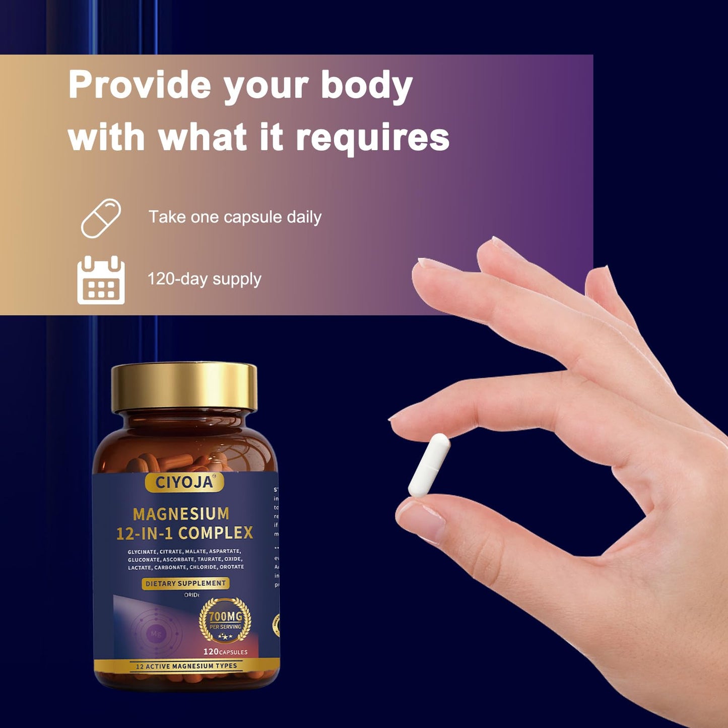 12-in-1 Magnesium Complex for Women Men: Magnesium Glycinate 700mg with Citrate, Malate Taurate Chelated Forms - High Absorption Magnesium Supplement for Relaxation Muscle Heart - 120 Vegan Capsules CIYOJA buy supplements Au