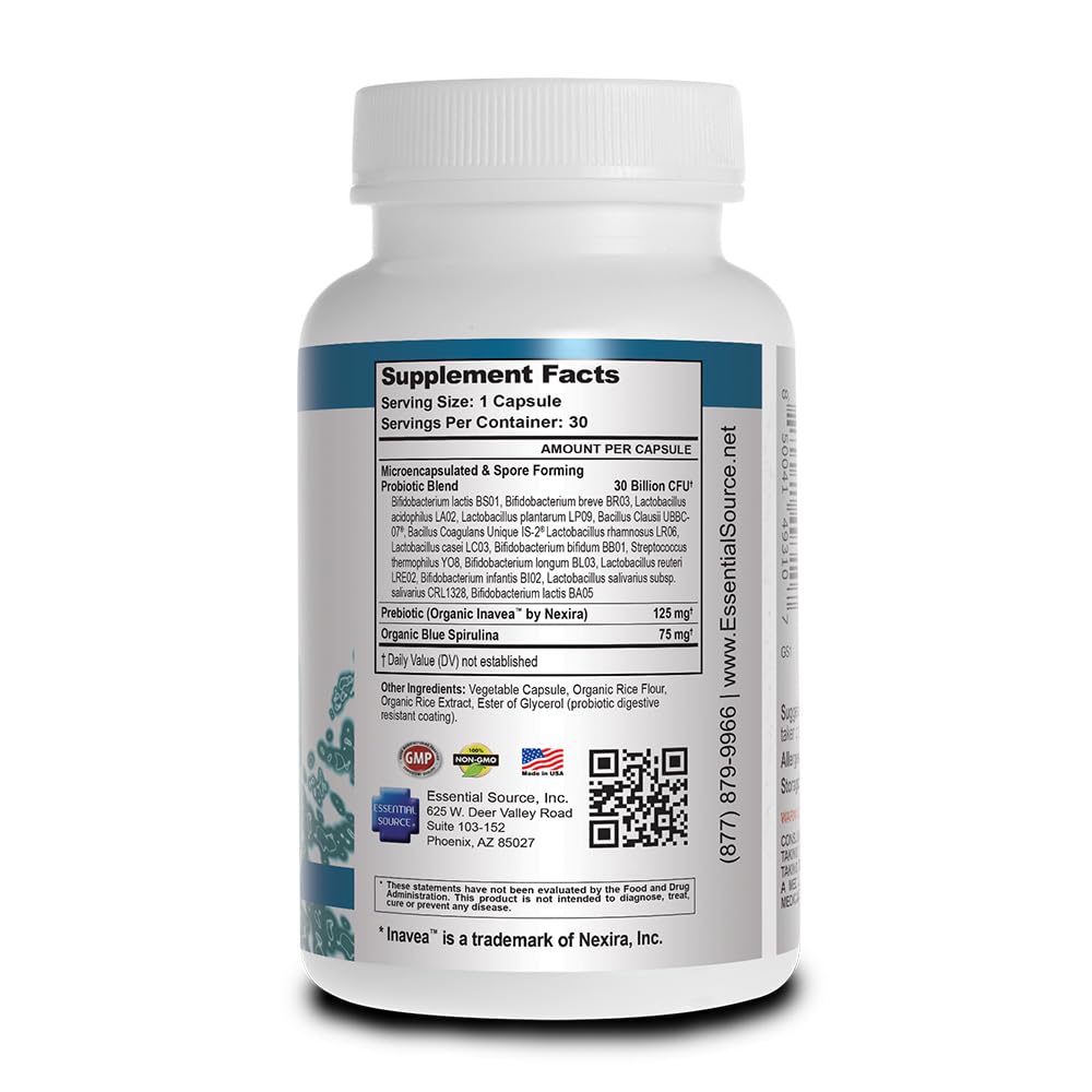 Essential Source TriActive Biotics for Men - Probiotic Capsules, 30 Billion CFU with Prebiotics & Blue Spirulina, Shelf Stable, Allergen Free, Digestive & Immune Support, 30 Count Essential Source buy supplements Au