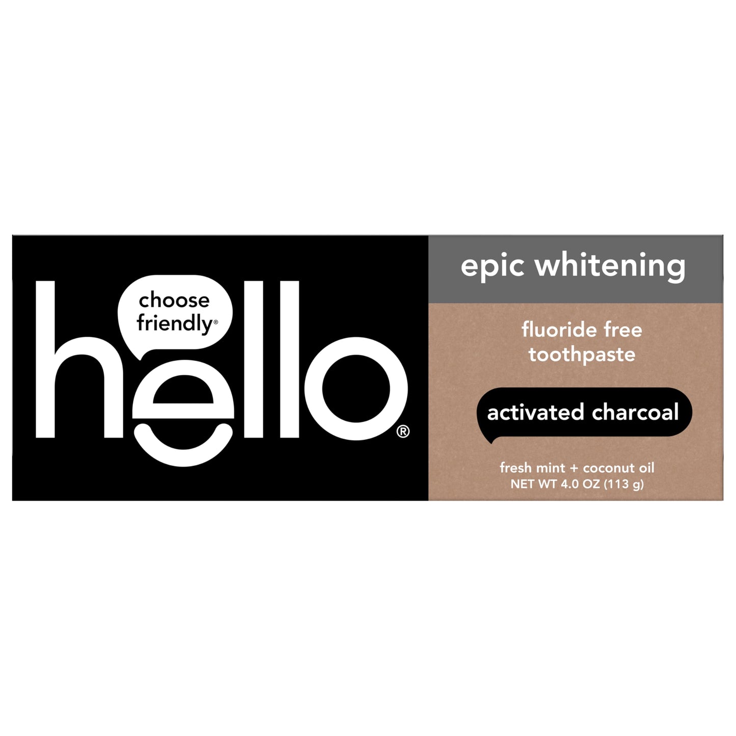 hello Epic Whitening Charcoal Fluoride Free Toothpaste, Activated Charcoal Toothpaste with Coconut Oil, Whitens Teeth Naturally, SLS Free