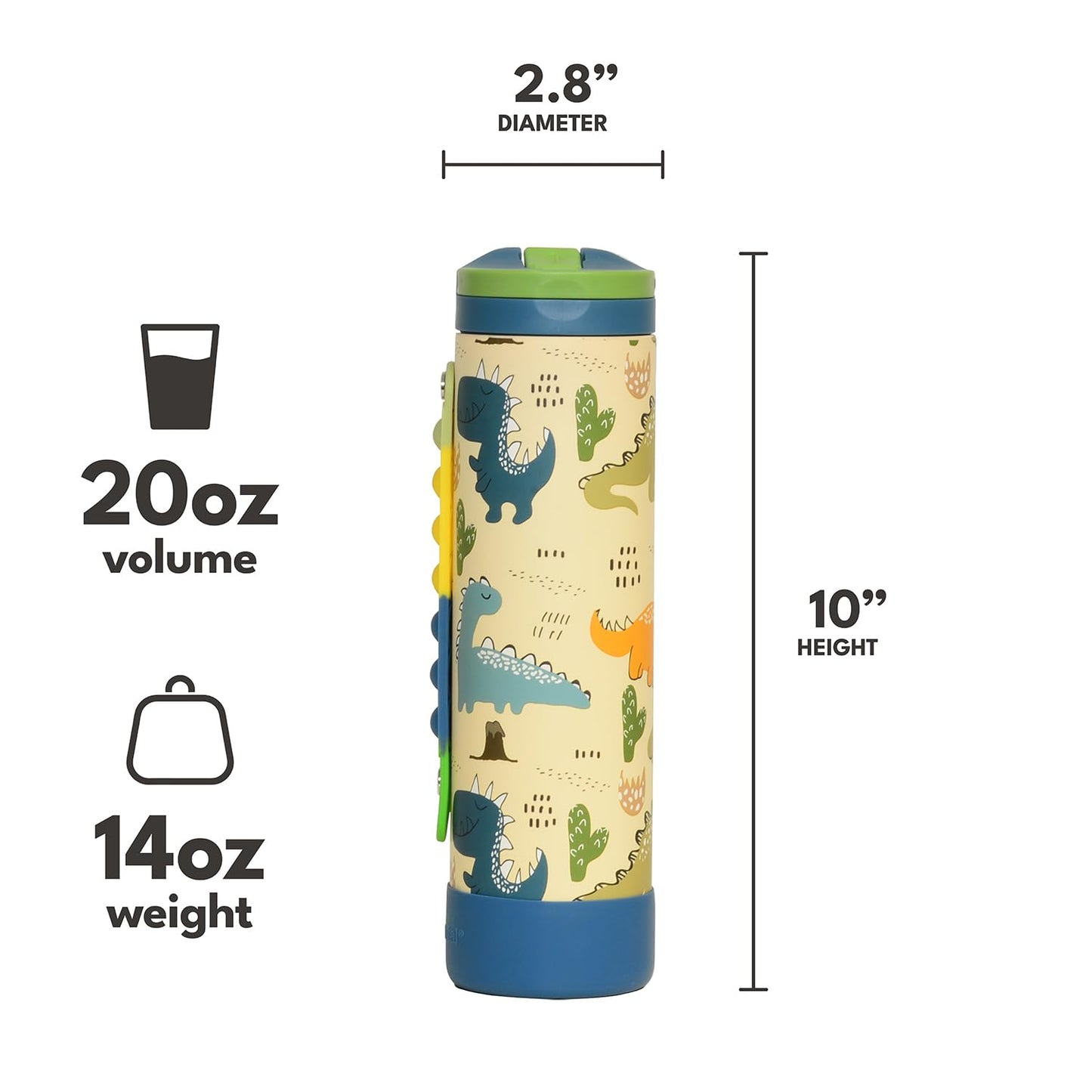 Elemental Iconic Kids Water Bottle for School - 100% Leak-Proof Insulated Water Bottles with Straw Lid & Pop-It Handle for Boys & Girls - Triple-Wall Insulated & BPA-Free, 20oz โ Dinosaur Elementalย buy supplements Au