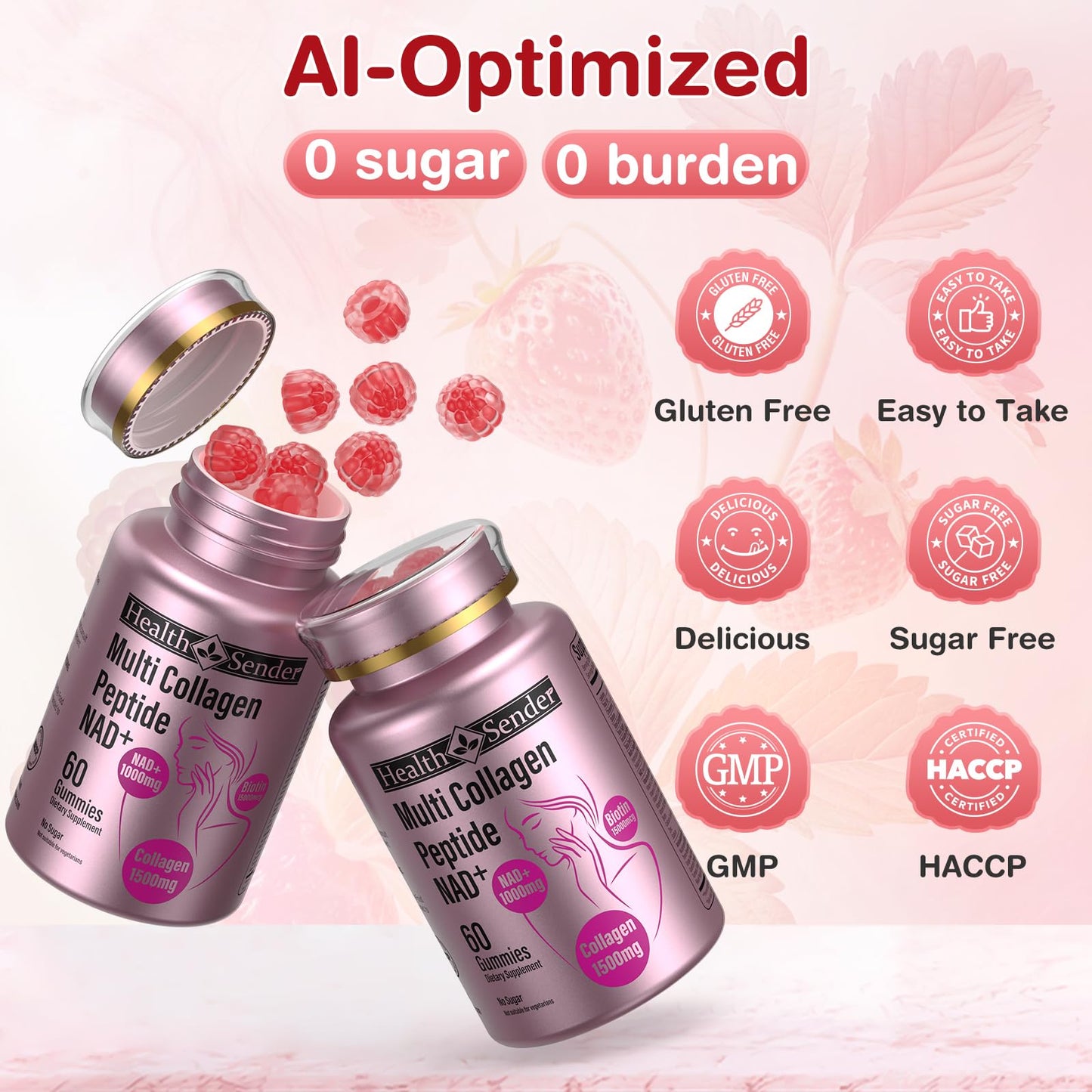 Collagen Gummies-Collagen for Women Men with 1500 mg Collagen Peptides Type I,II,III,V,X, 1000mg NAD, 15000 mcg Biotin, Daily Collagen Supplement Protein Gummies for Hair Skin Nails, Sugar Free HealthSender buy supplements Au