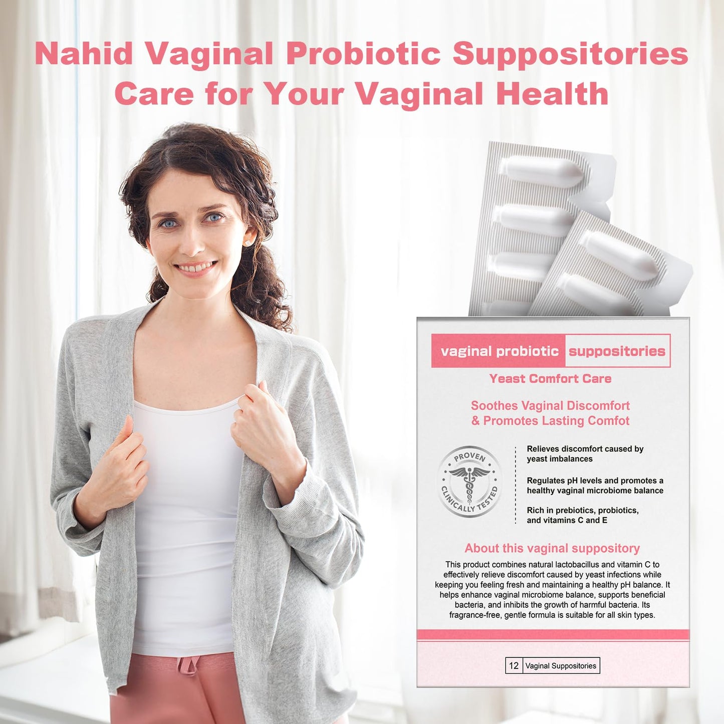 Nahid Vaginal probiotic Suppository, hyaluronic Acid Suppositories, Vaginal moisturizer, PH Balance, Restores Healthy Vaginal Odor, Yeast Comfort Care (12 Inserts) Nahid buy supplements Au