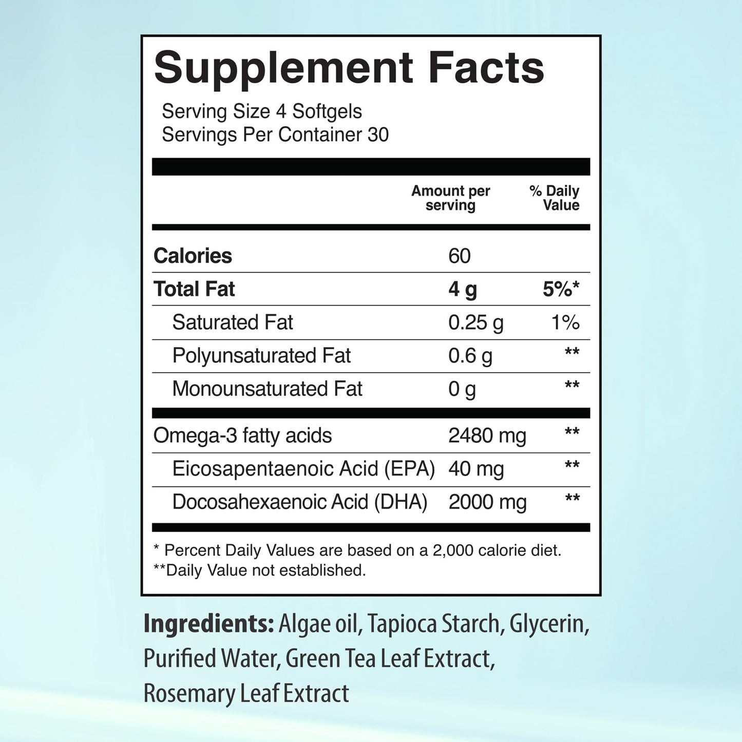 Ultimate Strength Plant Based Omega 3 Supplements, Organic EPA and DHA Omega 3 Fatty Acid Supplements from Algae Oil, No Fishy Aftertaste, 120 Softgels