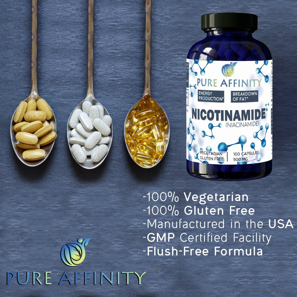 Pure Affinity LLC 200 Count! B3 Nicotinamide 500 mg Effective Flush-Free Niacin. Energy Booster, Cell Regenerator, Supports Cognitive Decline, Anti-Aging