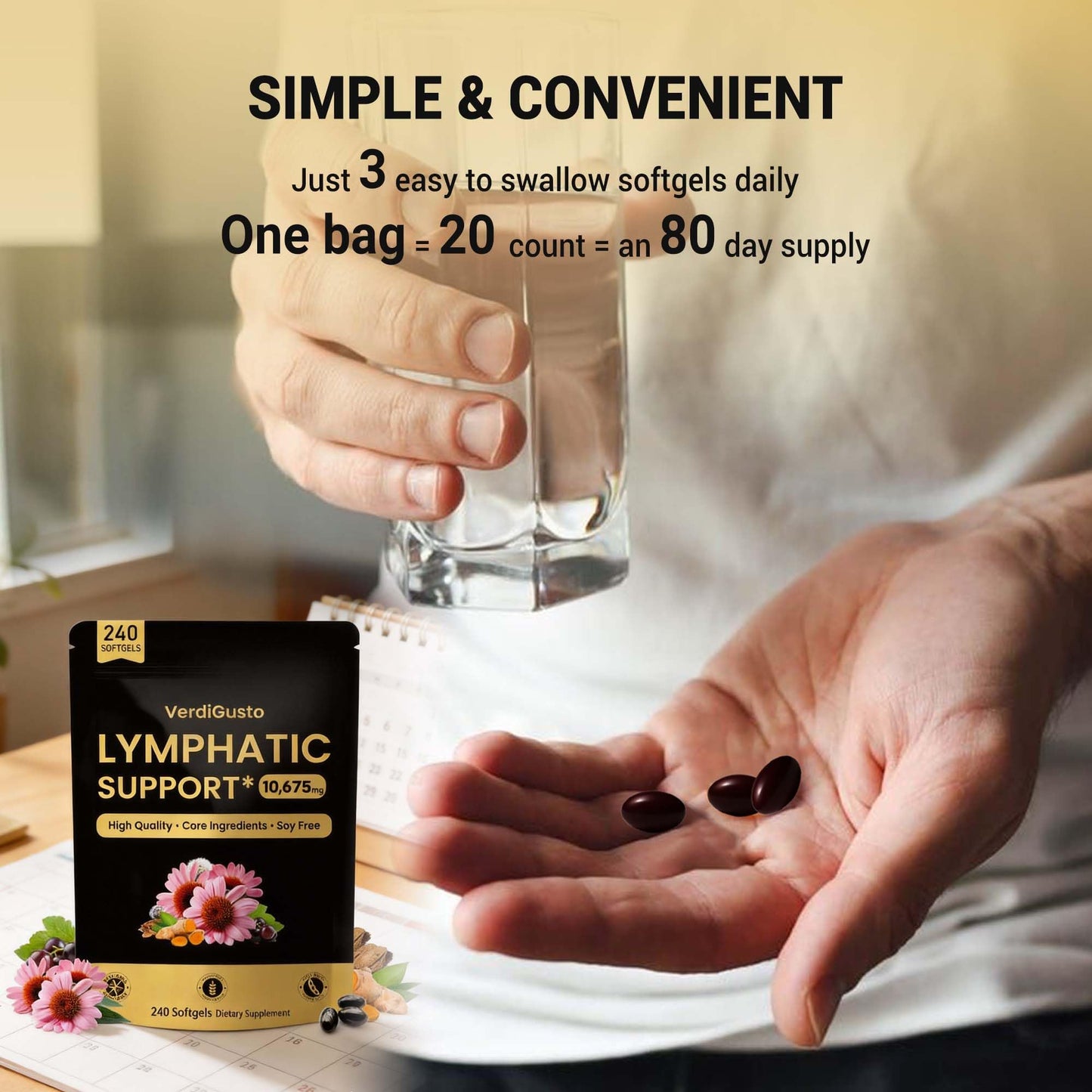 VerdiGusto 10,675mg Lymphatic Supplement | 25-in-1 Blend with Echinacea, Elderberry, Dandelion | 240 Softgels, 80 Day Supply | Lymph System Support | Soy Free, Non-GMO, Gluten Free VerdiGusto buy supplements Au