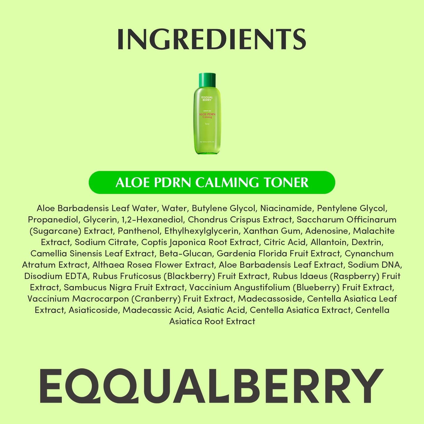 EQQUALBERRY Aloe PDRN Calming Toner, for Sensitive, | Instant Relief & Cooling | Non-Comedogenic & Fungal Acne Safe, Skin Barrier Repair