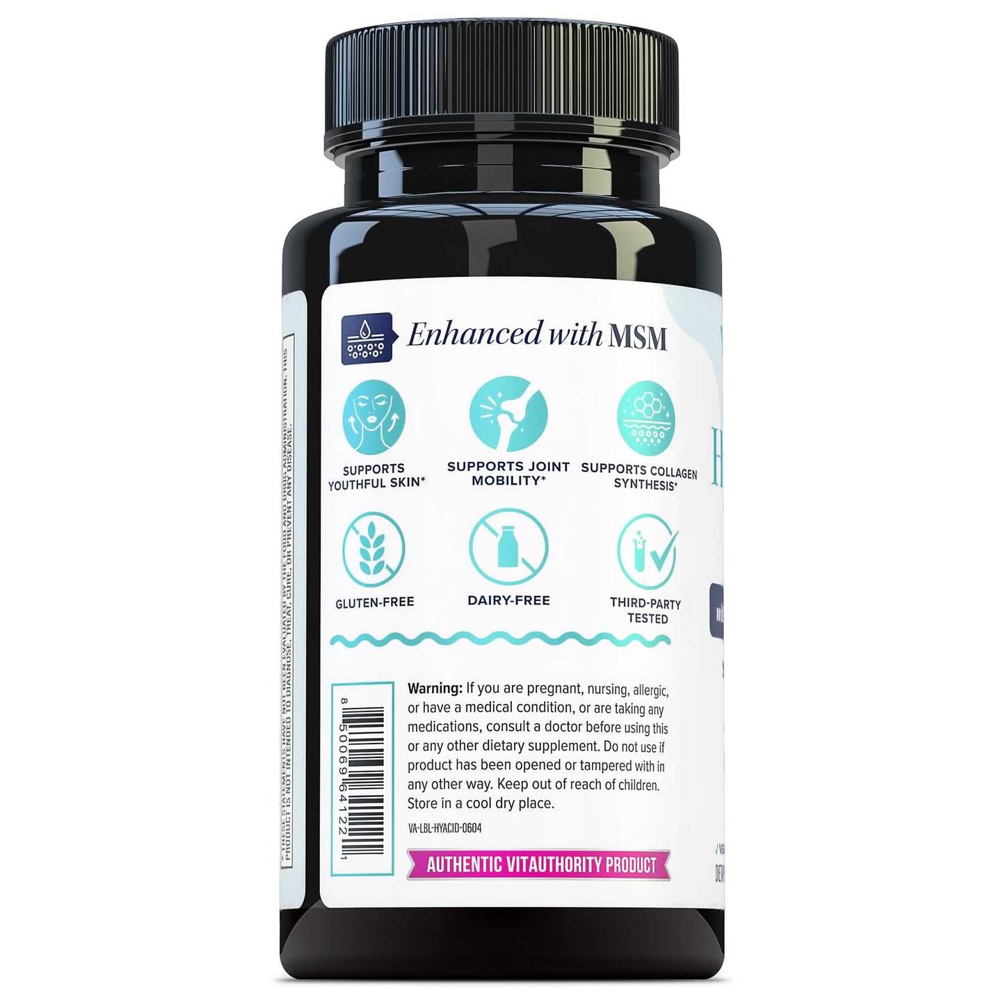 Hyaluronic Acid Capsules with MSM & Vitamin C | 120mg Sodium Hyaluronate | Skin Hydration, Elasticity & Collagen Support | Vegan, Non-GMO