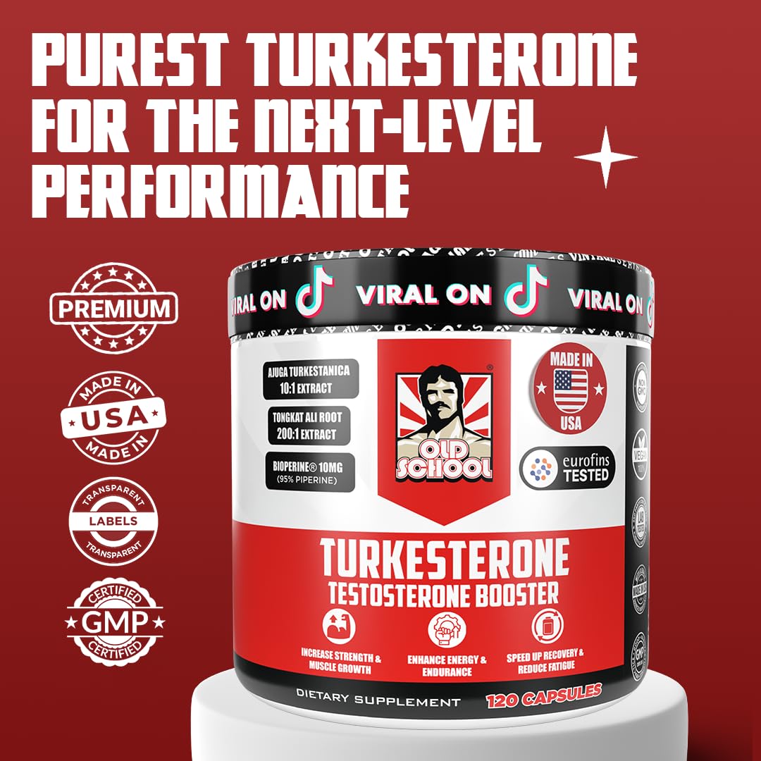 Old School Labs Supplement for Men – Max Potency Tongkat Ali with BioPerine® for Max Absorption, Supports Muscle, Strength, Recovery, Drive & Stamina – Turkesterone, 120 Capsules
