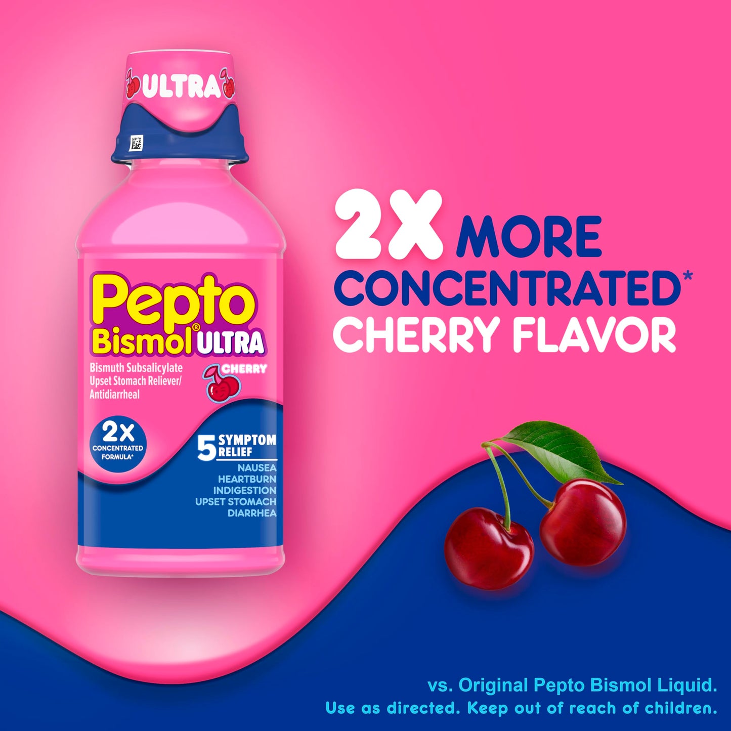 Pepto Bismol ULTRA Liquid for Nausea, Heartburn, Indigestion, Upset Stomach, and Diarrhea - 5 Symptom Fast Relief Medication for Adults, Cherry Flavor, 2x16 oz Pepto Bismol buy supplements Au