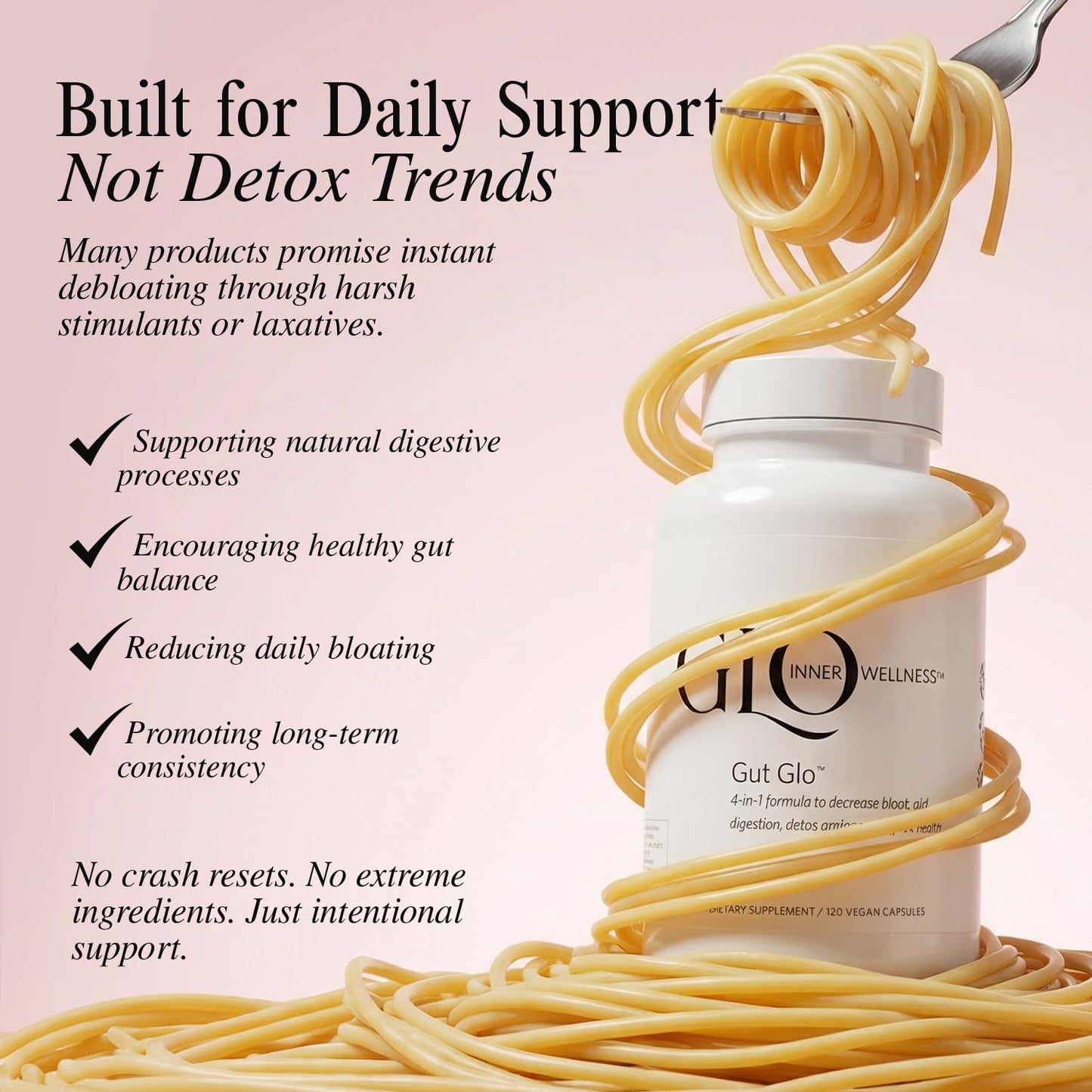 GLO Inner Wellness Gut Glo Natural Bloating Relief, Gut Health, Digestion & Constipation Aid 4-in-1 Probiotic, Digestive Enzyme, Magnesium