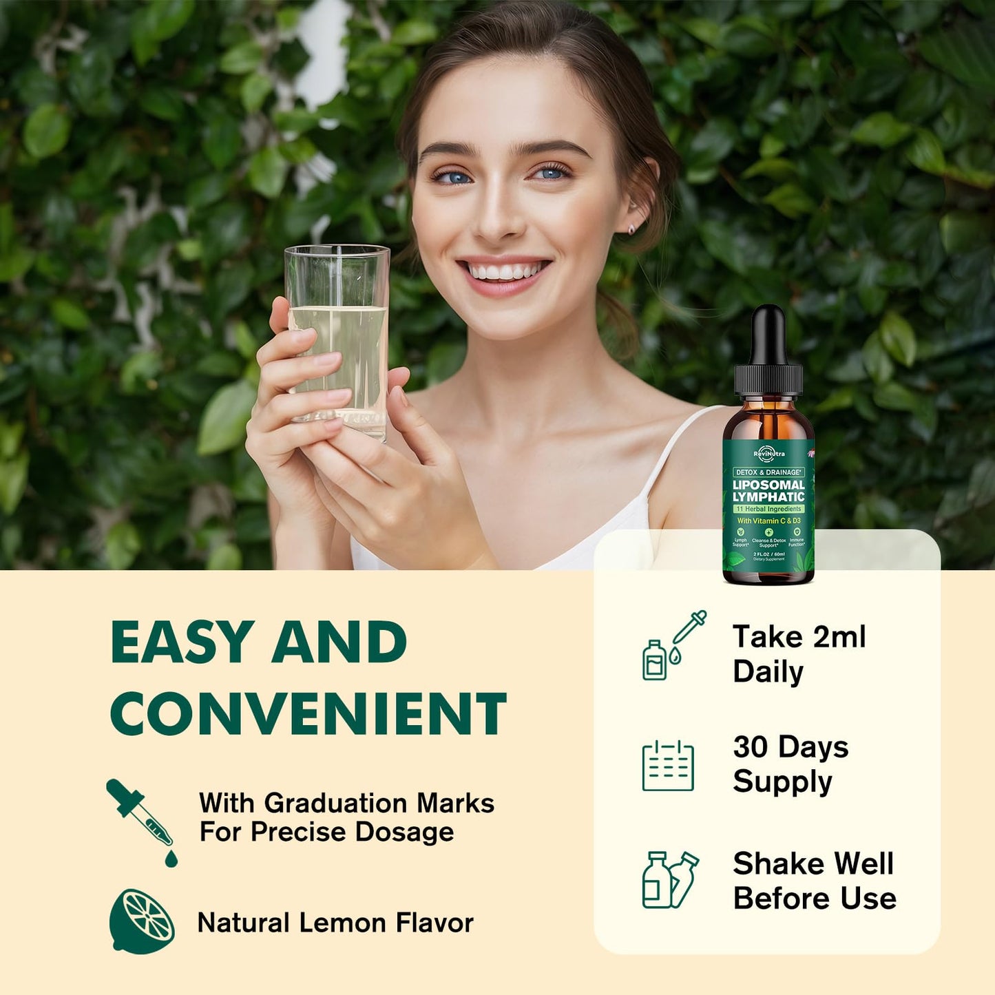 Liposomal Lymphatic Drainage Liquid Drops - Lymphatic Support Supplement with Dandelion Root, Cleavers, Echinacea, Calendula for Immune, Detox Cleanse, Lymph System Support, Lemon Flavor, 2 Fl Oz ReviNutra buy supplements Au