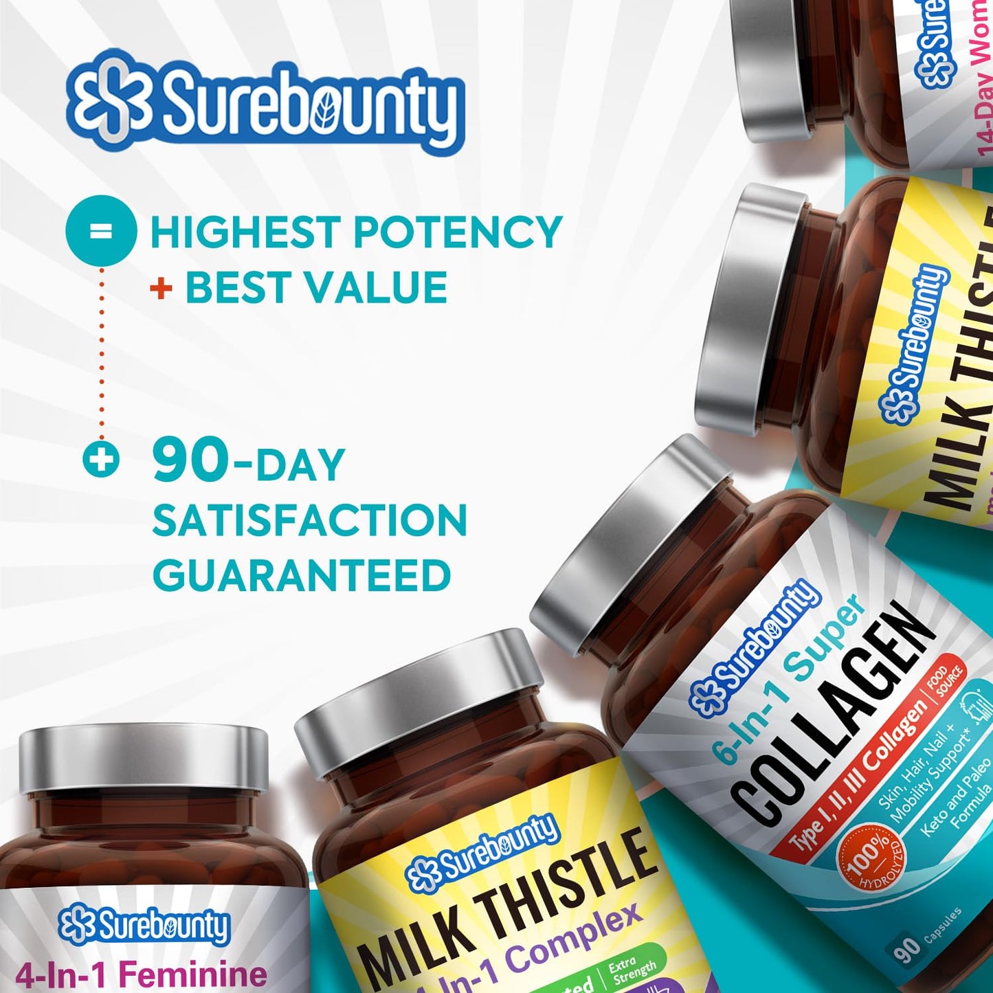 Surebounty Multi Collagen Complex, Type I, II, III, 6-in-1 Super Collagen with Vitamin C, Hyaluronic Acid, Biotin, Turmeric, Black Pepper, Keto, 90 Capsules Surebounty buy supplements Au