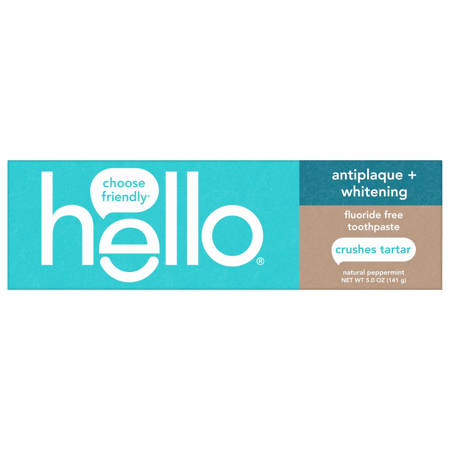 Hello Antiplaque and Whitening Fluoride Free Toothpaste, 5 Oz Tube, Whitening Toothpaste with Natural Peppermint Flavor and Tea Tree Oil, Crushes Tartar