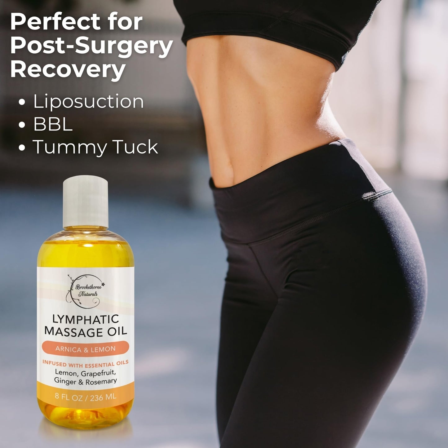 Lymphatic Massage Oil for Massage Therapy | 100% Natural Lymphatic Drainage Oil | Premium Quality with Arnica, Lemon & Ginger | for Post Surgery Recovery & Detox | 8oz by Brookethorne Naturals Brookethorne Naturals buy supplements Au