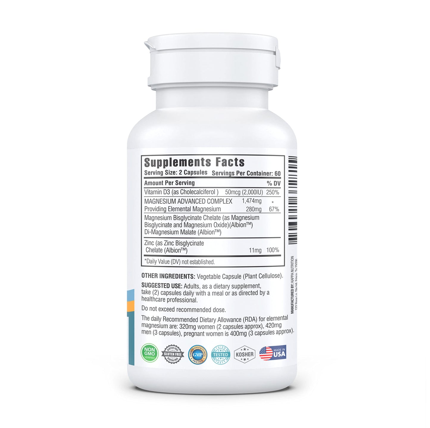 Kappa Nutrition Magnesium 4-in-1, 280mg Elemental Magnesium (Bisglycinate, Malate) + Zinc & Vitamin D3, Brain, Sleep, Energy, Muscle, Immune Support, 120 Vegan Capsules. KAPPA NUTRITION buy supplements Au