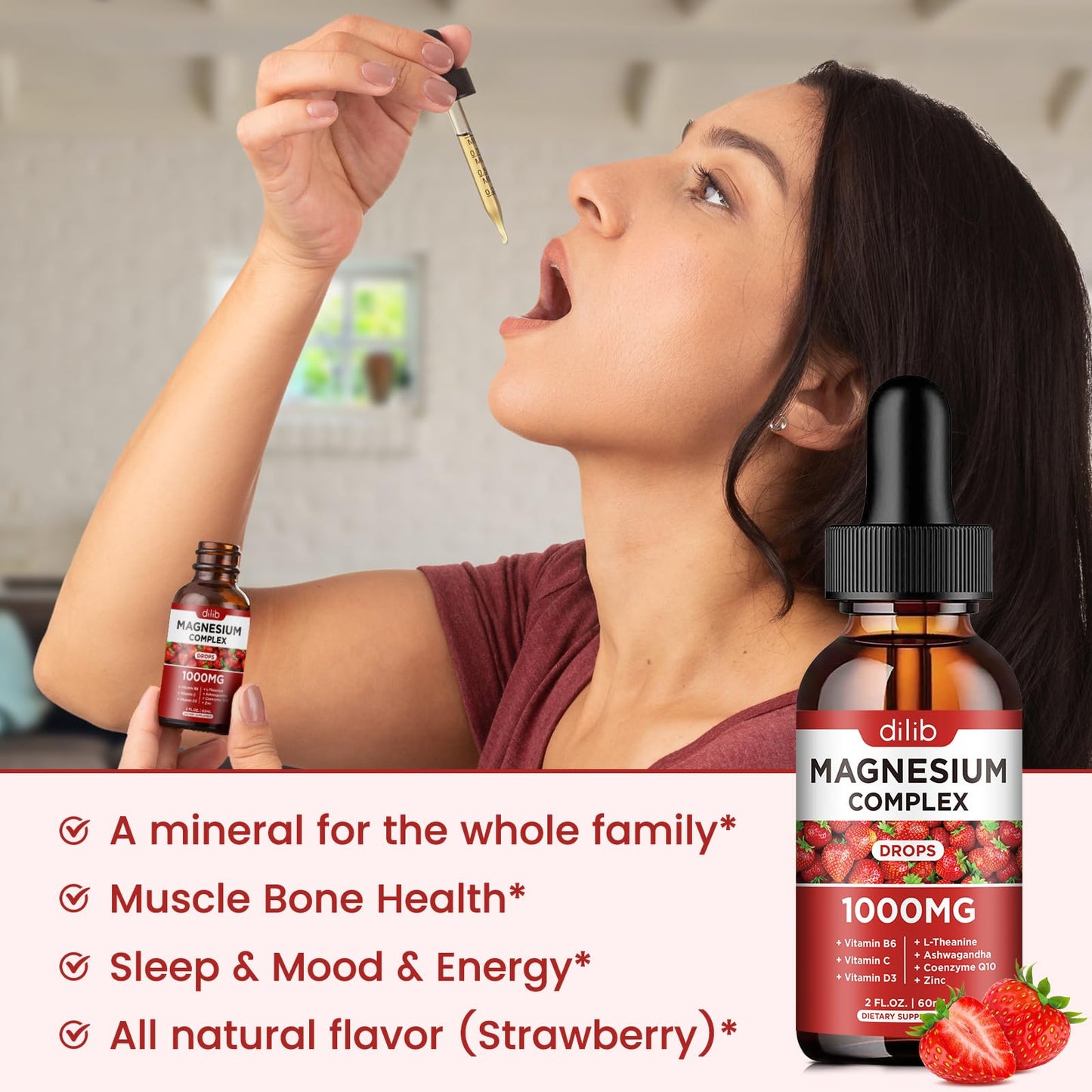Triple Magnesium Complex Supplement, Magnesium Glycinate, Blend, Citrate Liquid Drops 1000mg with Ashwagandha, CoQ10, Vitamin B6, C, D, Zinc -Support Calm Stress Relief, Bone, Muscle, Mood Vegan dilib buy supplements Au