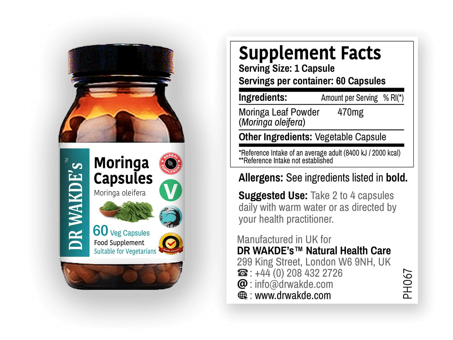 DR WAKDE'S Moringa Capsules (Moringa oleifera, 60 Veg Caps, Plant-Based Supplement, Ayurvedic Herb, All Natural, Vegan) DR WAKDE's buy supplements Au