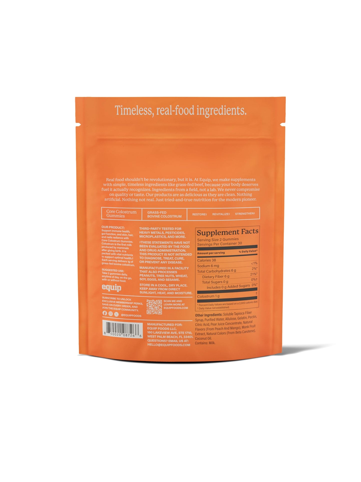 Equip Foods Core Bovine Colostrum Gummies, Delicious 1g Per Seving Grass Fed Colostrum Supplement - Gut Health, Immunity, Recovery, Hair & Skin - 60 Bovine Colostrum Gummies,