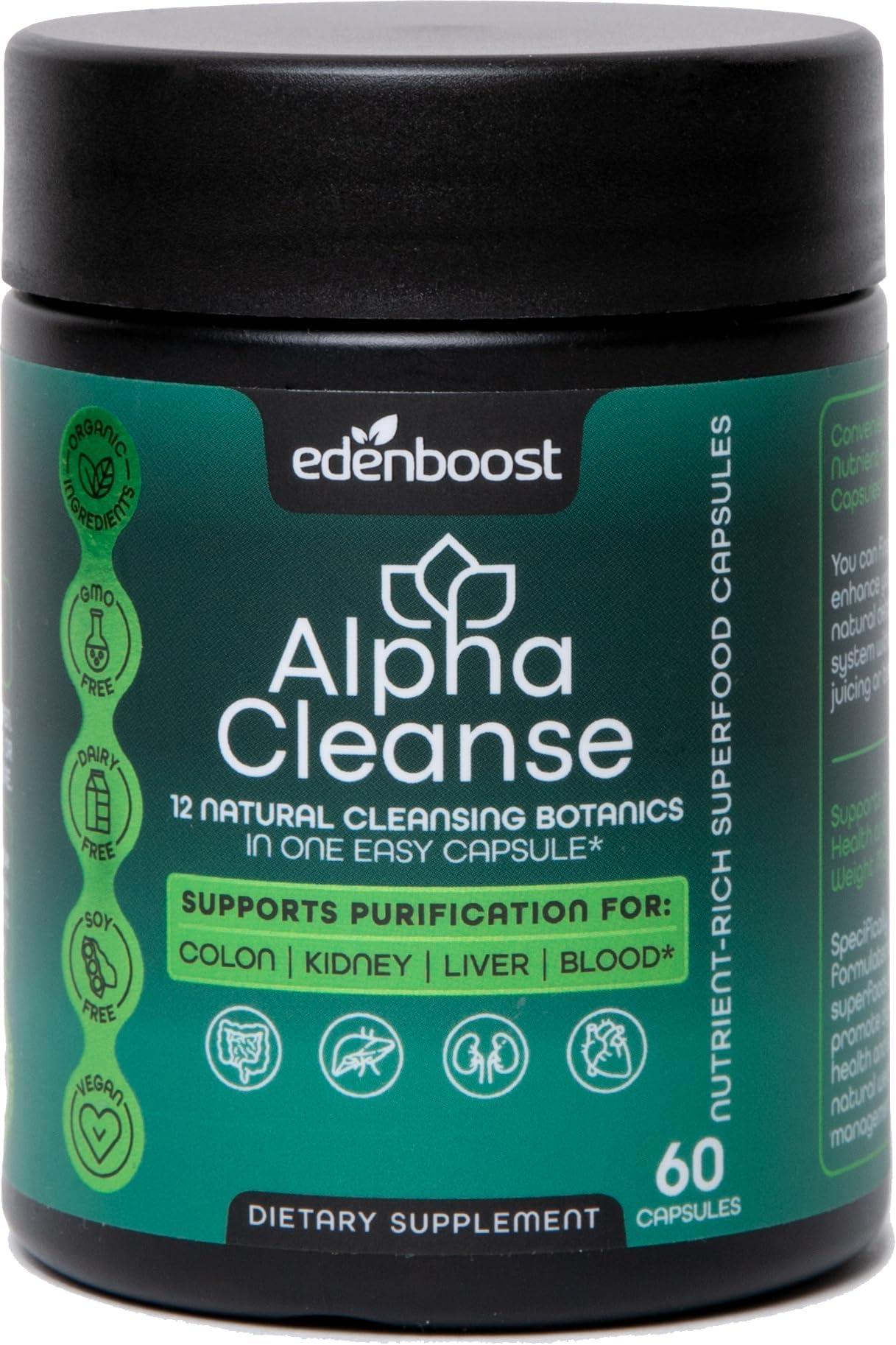 EdenBoost Liver Support Supplement - Advanced Detox Cleanse with 12 Organic Superfoods - Milk Thistle, Spirulina, Turmeric for Liver, Digestion,