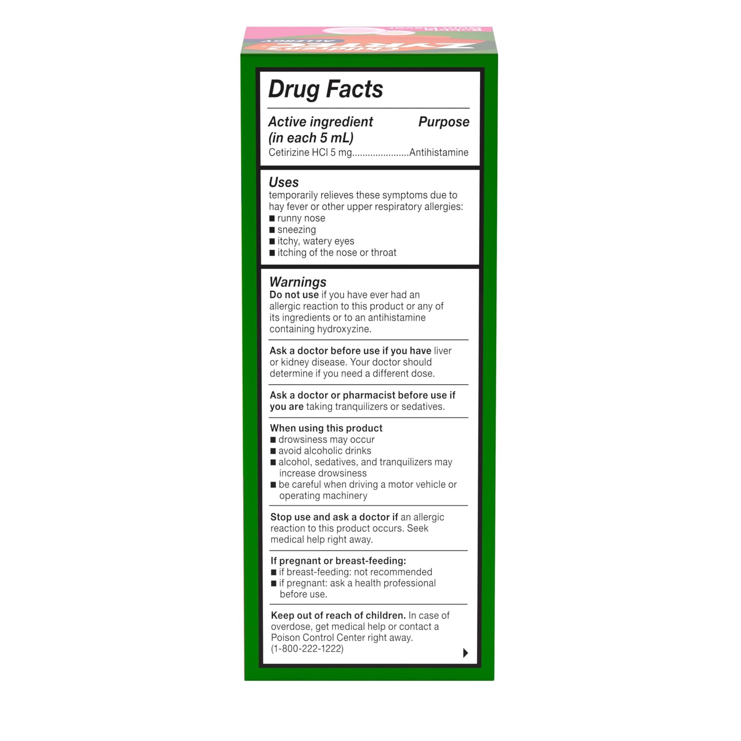 Zyrtec Children's Liquid, Kid's Antihistamine Syrup, Dye-, Sugar-, and Alcohol-Free, Pleasant Bubble Gum Flavor, Contains Cetirizine HCl Suitable for Ages 2 Years and Up, 4 fl oz Bottle Zyrtec buy supplements Au