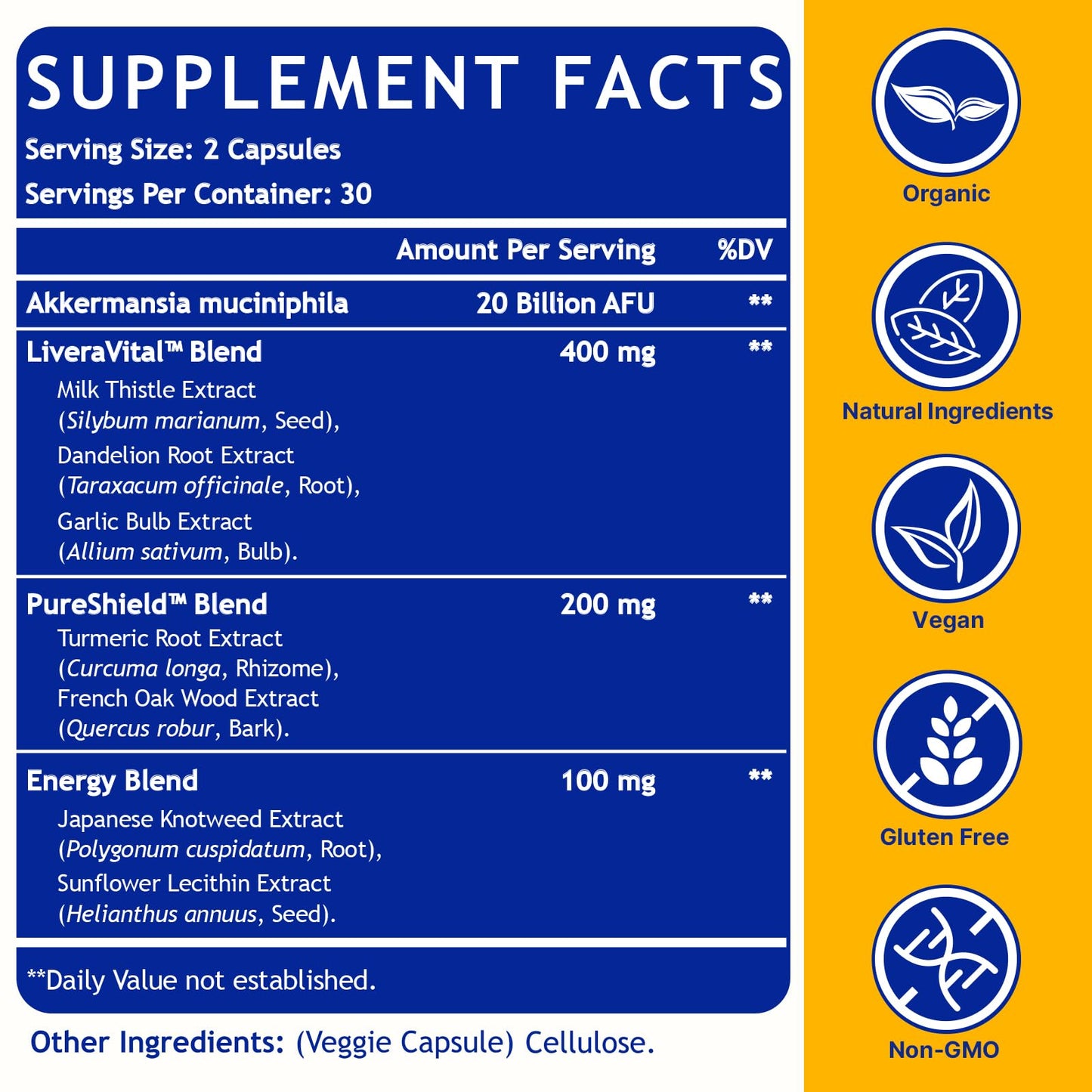Liver Detoxify Repair & Cleanse, 20 Billion Afu Akkermansia Probiotic with Milk Thistle, Dandelion & Turmeric, 8-in-1 Herbal Formula for Liver Support & Renew,