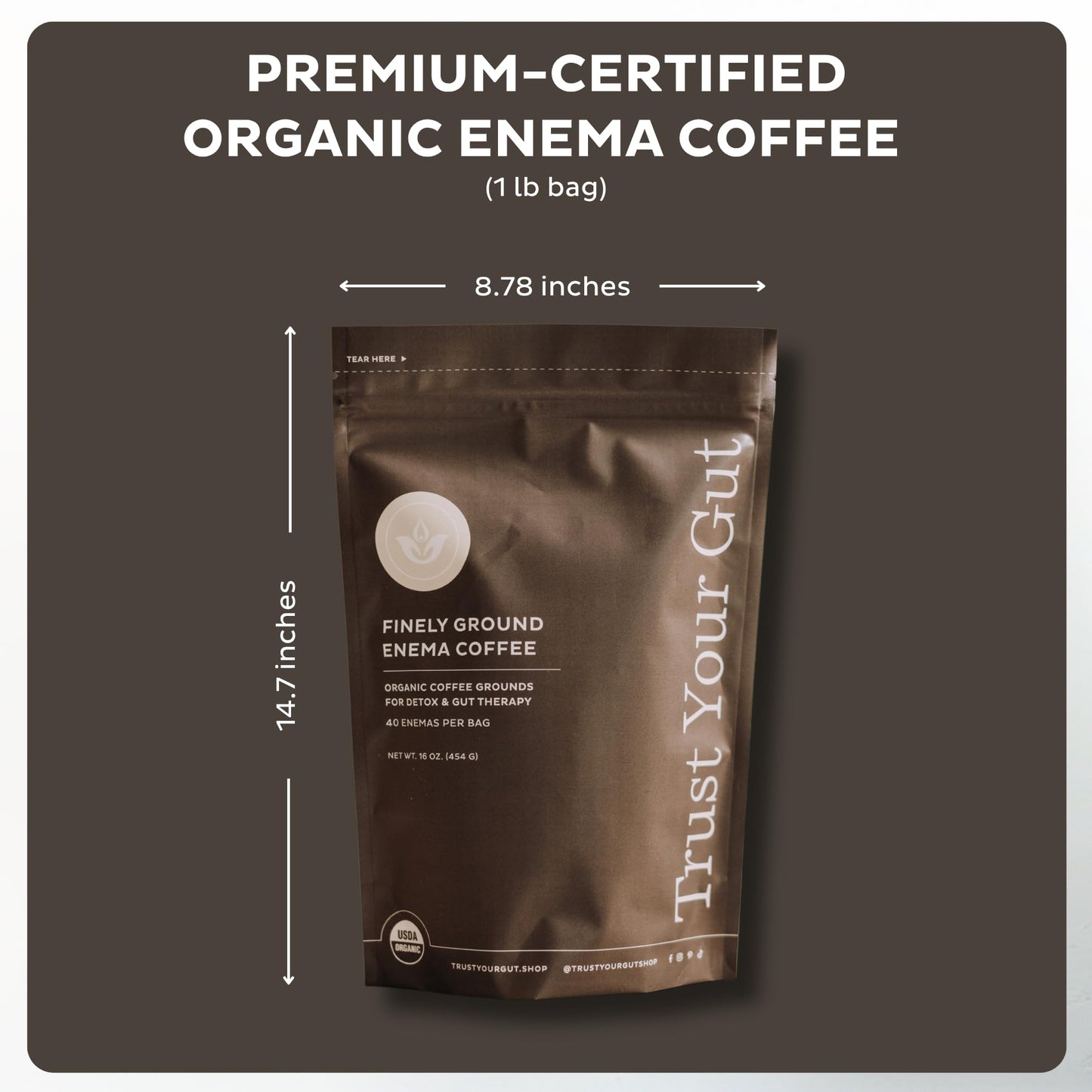 Trust Your Gut Organic Ground Coffee Enema for Detox and Gut Health, Mold Free Colon Cleanse Gerson Enema Coffee Women and Men, 40 Enemas per Bag - 1lb