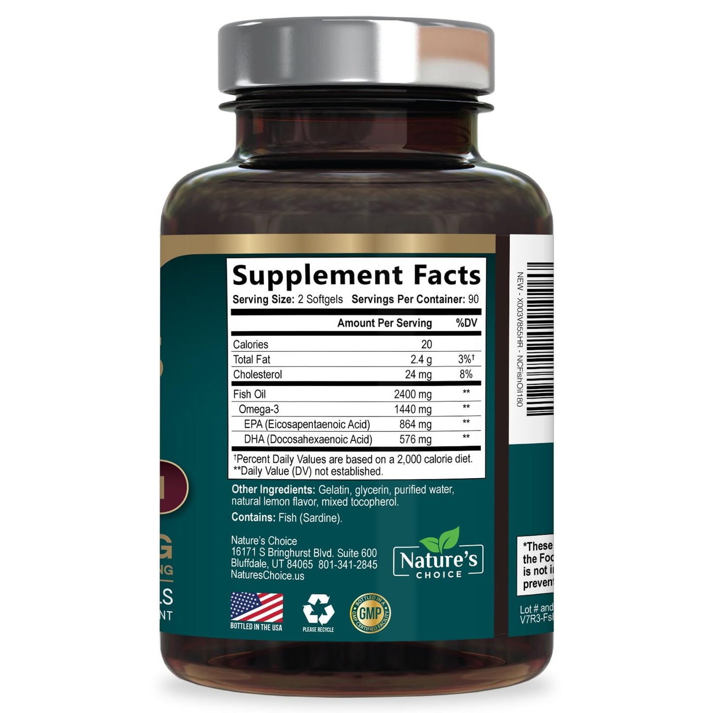Omega 3 Fish Oil Supplements - 2400mg Fish Oil Per Serving - Triple Strength Omega-3 with Fatty Acids EPA & DHA - Natural Heart, Brain & Immune Support