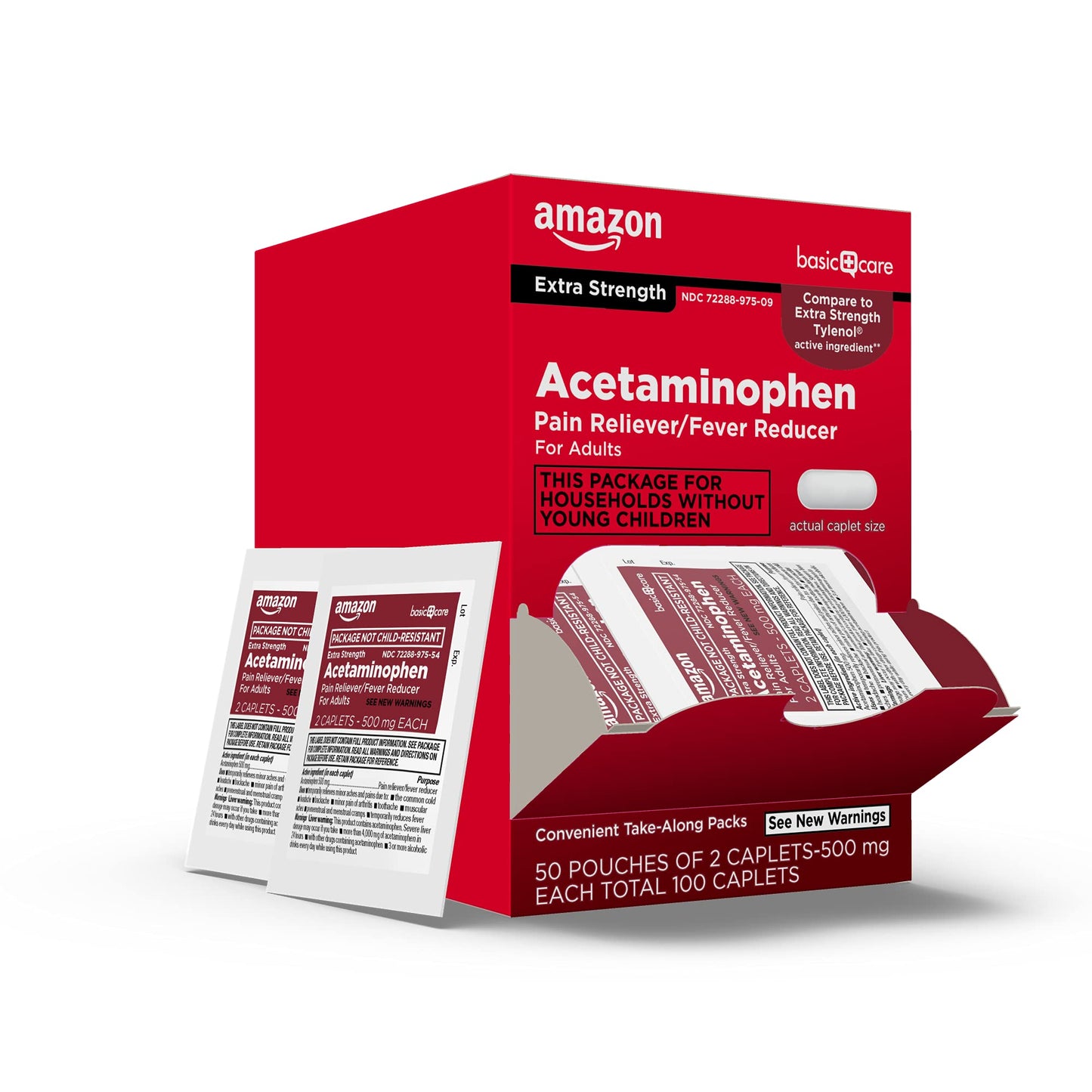 Amazon Basic Care Extra Strength Acetaminophen Caplets 500 mg, Pain Reliever and Fever Reducer, Gentle on Stomach, For Arthritis Pain, Backache Pain and More, 50 Packets of 2 Capsules Each, 100 Count Amazon Basic Care buy supplements Au