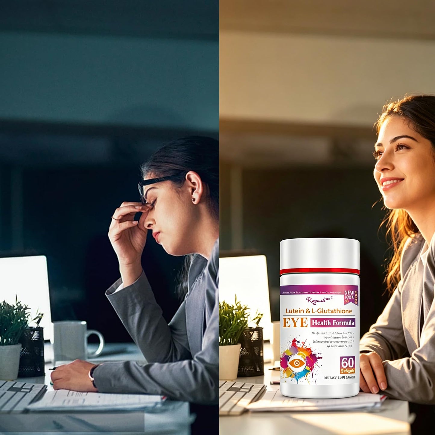 RoyaVita Lutein & L-Glutathione Softgel, Zeaxanthin Supplement with Vitamin C, Vitamin E, Supports Vision Health Care,