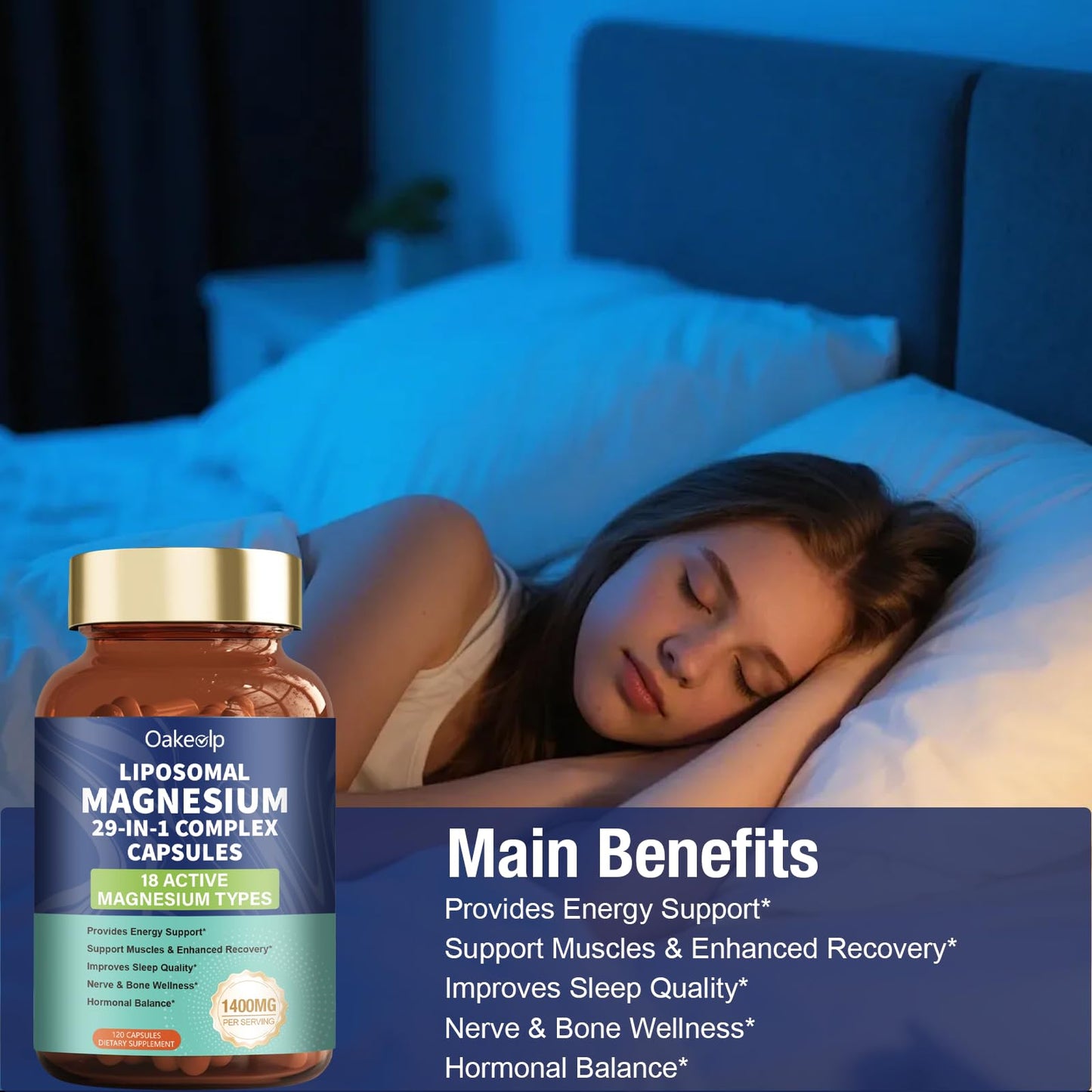 29-in-1 Liposomal 18 Active Types Magnesium Complex 1400MG Capsule,L-Threonate Glycinate Malate etc,Mild & Efficient,Extra Vitamin B6 B12 D3K2 & CoQ10, Relaxation Nerve* & Hert* Support Oakevlp buy supplements Au