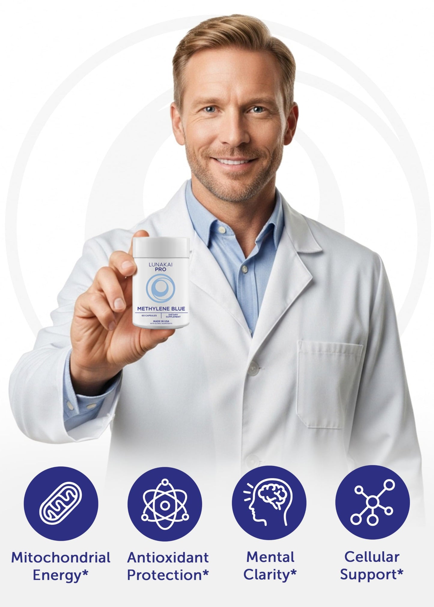 Lunakai PRO USA Made Methylene Blue Capsules Pharmaceutical Grade with Vitamin C, B6, B12 – 3rd-Party Tested Daily Brain & Focus Support Supplement for Humans, 60ct Lunakai buy supplements Au