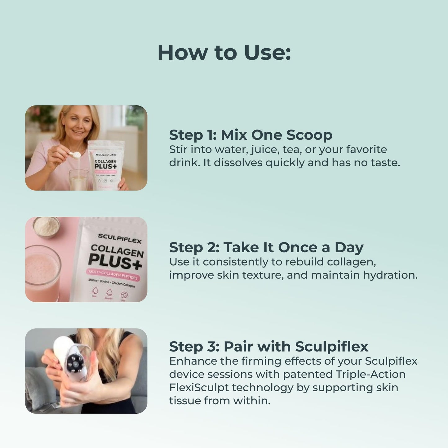 Sculpiflex Hydrolyzed Collagen Peptides Powder, Marine, Bovine, and Chicken Unflavored Multi Collagen Complex for Women, Firms Skin and Boosts Elasticity, Hydrating with Hyaluronic Acid (30 Servings) SCULPIFLEX buy supplements Au