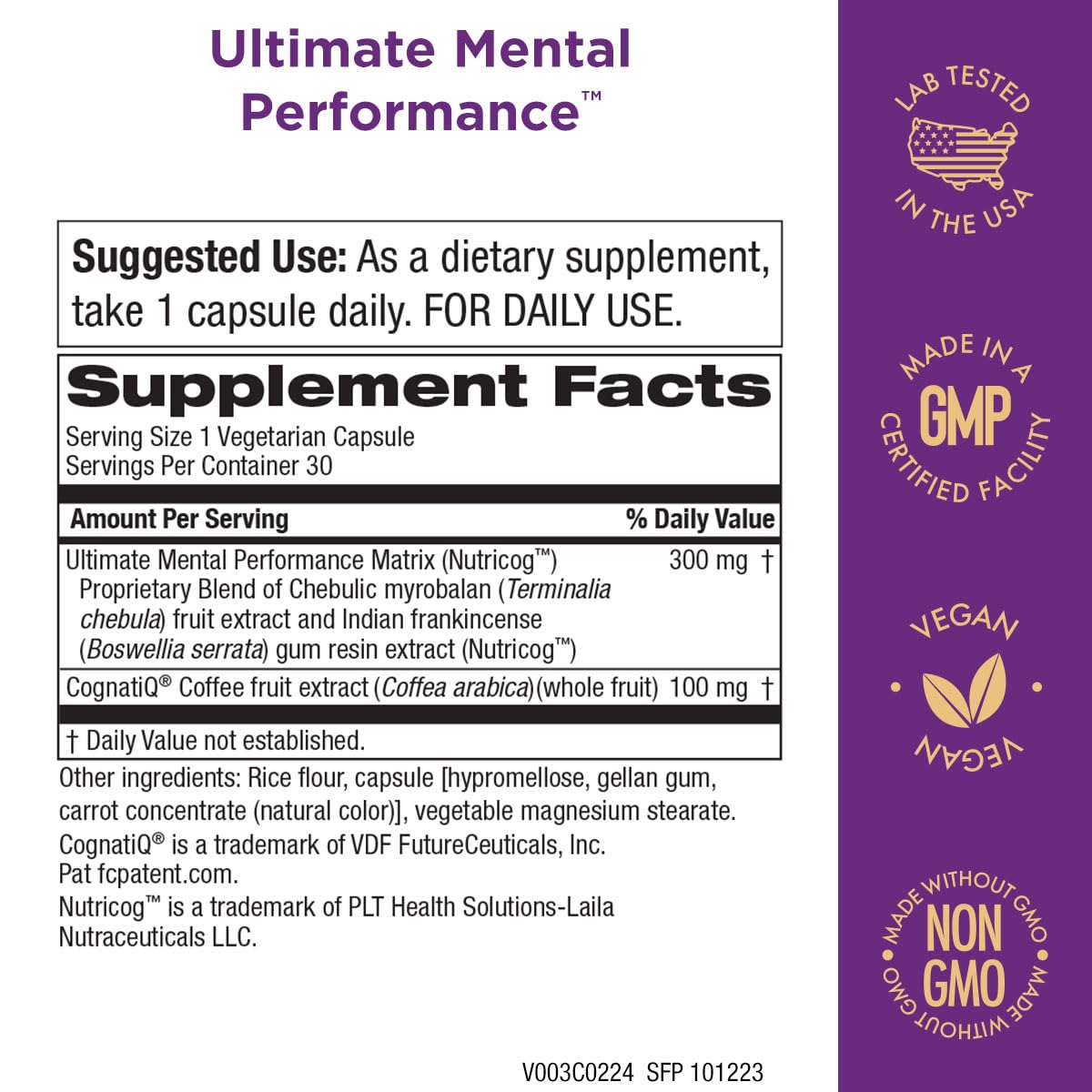 Purity Products Ultimate Mental Performance Supports Memory Recall, Mental Focus + More - Nootropic Powerhouse ft. Patented Botanical Plant-Based Ingredients - Vegan & Non-GMO - 30 Veggie Caps Purity Products buy supplements Au