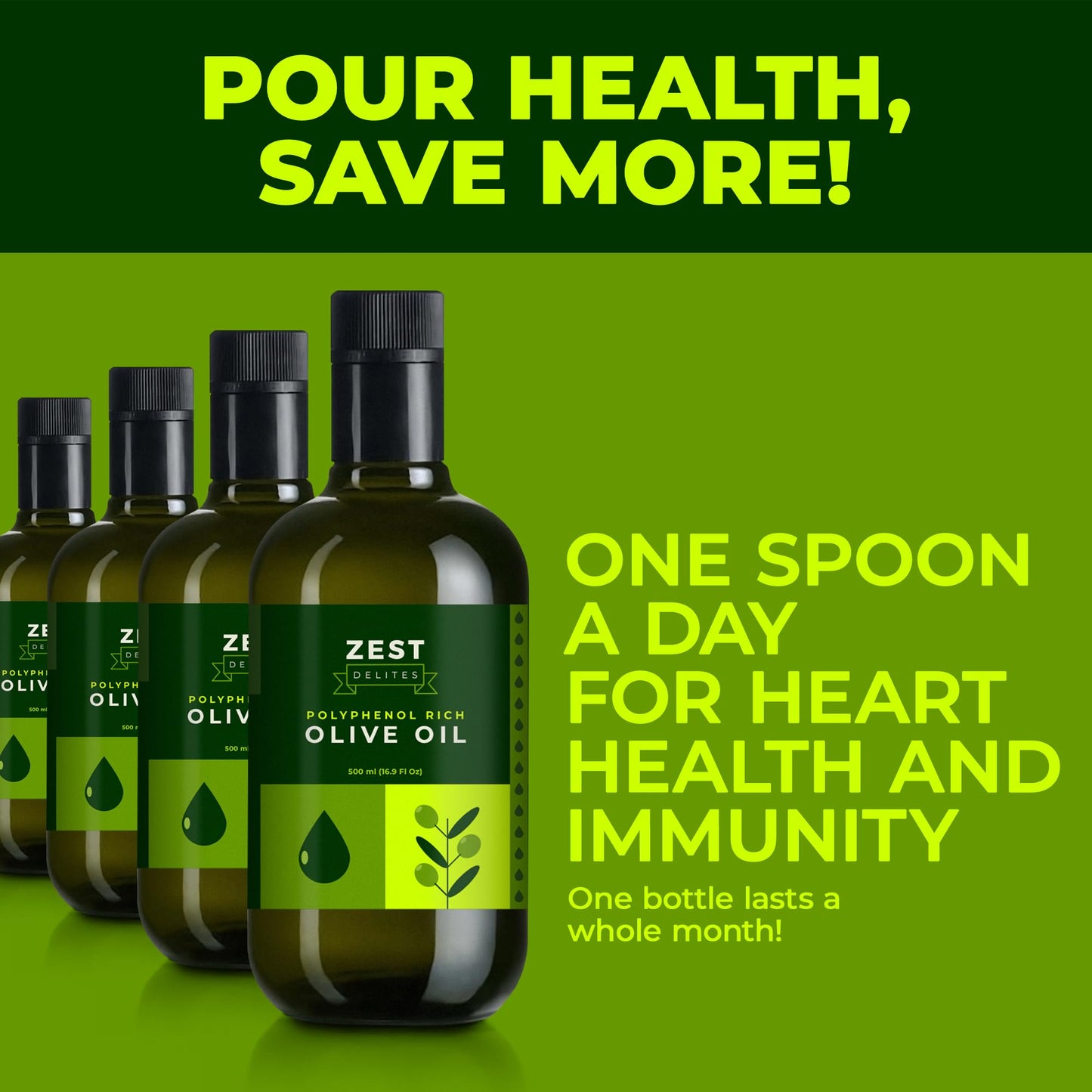 Polyphenol Rich Olive Oil Extra Virgin by Zest Delites, Up To 770 mg/kg High Polyphenol Olive Oil, Cold Pressed EVOO, Heart & Immunity Support, Single Origin