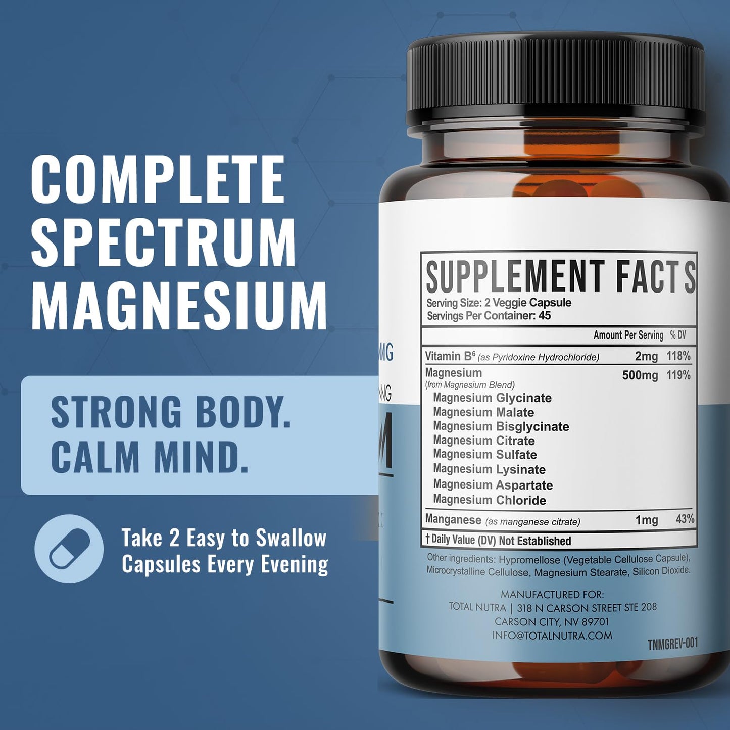 10-in-1 Magnesium Supplement 500 mg | High Absorption Magnesium Complex with Mag Glycinate, Citrate, Vitamin B6 Magnesium for Sleep, Muscle, Bone & Heart Health, Vegan & Gluten-Free, 45 Day Supply Total Nutra buy supplements Au