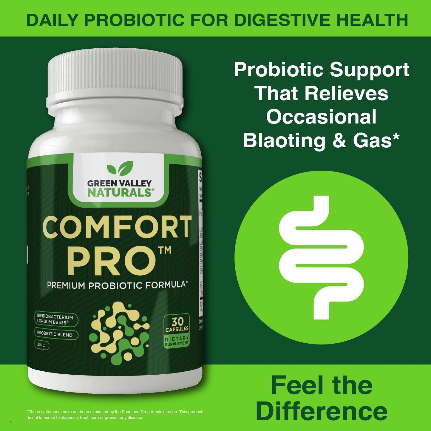 ComfortPro™ Daily Probiotics for Digestive Health | Constipation Relief & Bloating Support for Women & Men | Gut Cleanse with Zinc | Helps Reduce Gas & Promotes Digestive Regularity | Valley Formula GREEN VALLEY NATURALS buy supplements Au