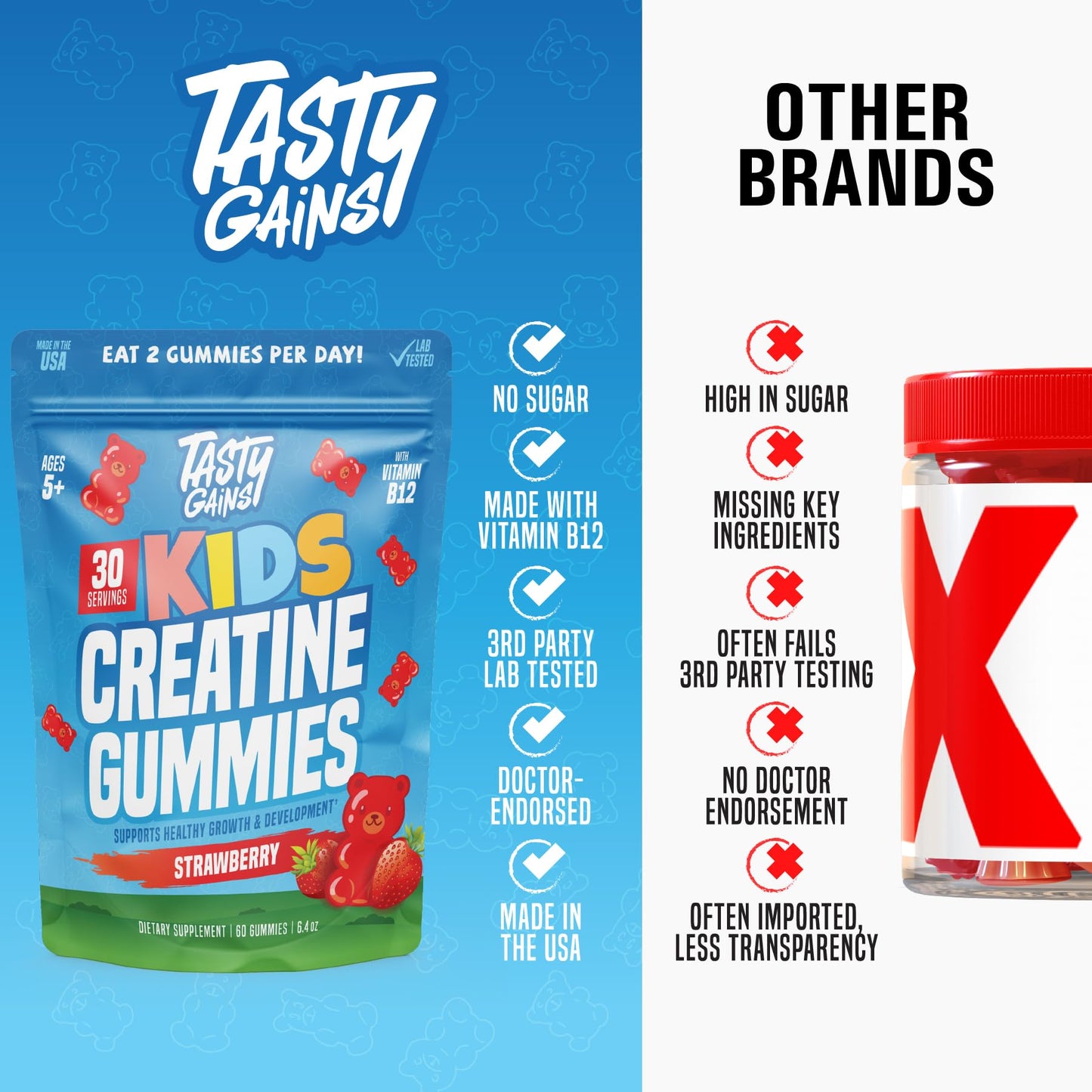 TASTY GAINS Kids & Teen Creatine Gummies with Vitamin B12 for Growth Support, Easy Chew Daily Supplement, Gummy Vitamins for Kids and Teens, Ages 5+ TASTY GAINSΒ buy supplements Au