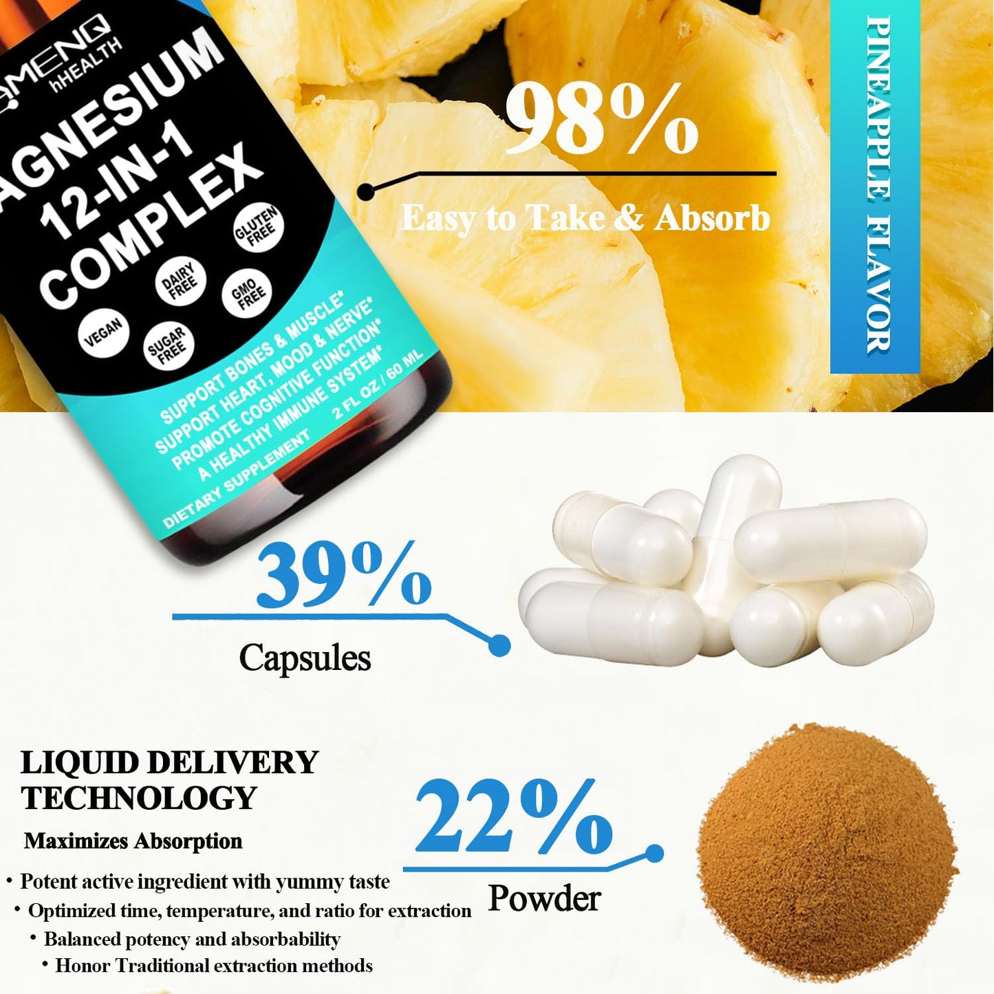 Magnesium 12 in 1 Complex Liquid Drops Magnesium Supplement w. Glycinate Citrate Malate Taurate Oxide Aspartate Orotate, Calm Magnesium for Sleep Muscle Heart Support丨Max Absorption Liquid Formula AMENQ hHEALTH buy supplements Au
