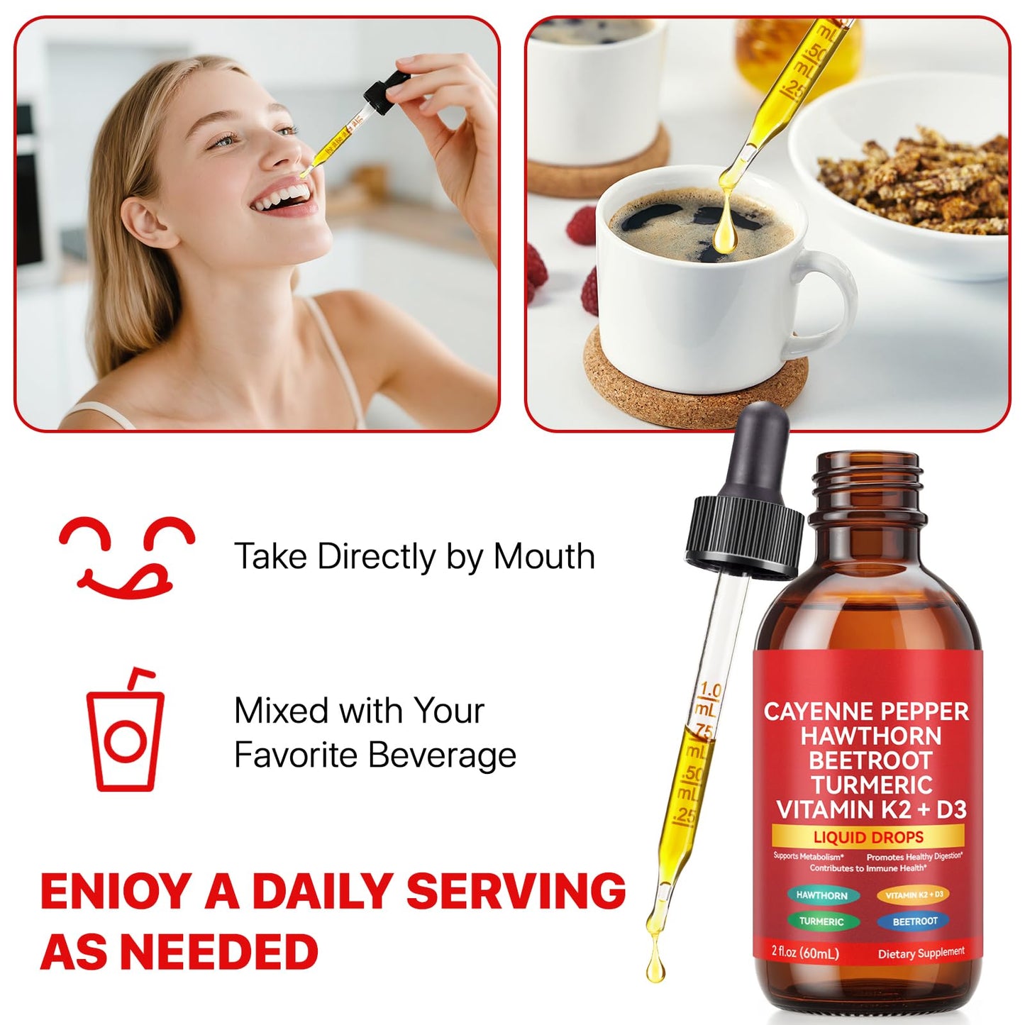 Cayenne Pepper Drops, Liquid Cayenne Pepper Organic, Cayenne Health Supplements, Cayenne Pepper Hawthorn Beet Root Turmeric Curcumin, Vitamin K2 & D3, Vegan-Friendly- 2 Fl Oz Vortexonix buy supplements Au