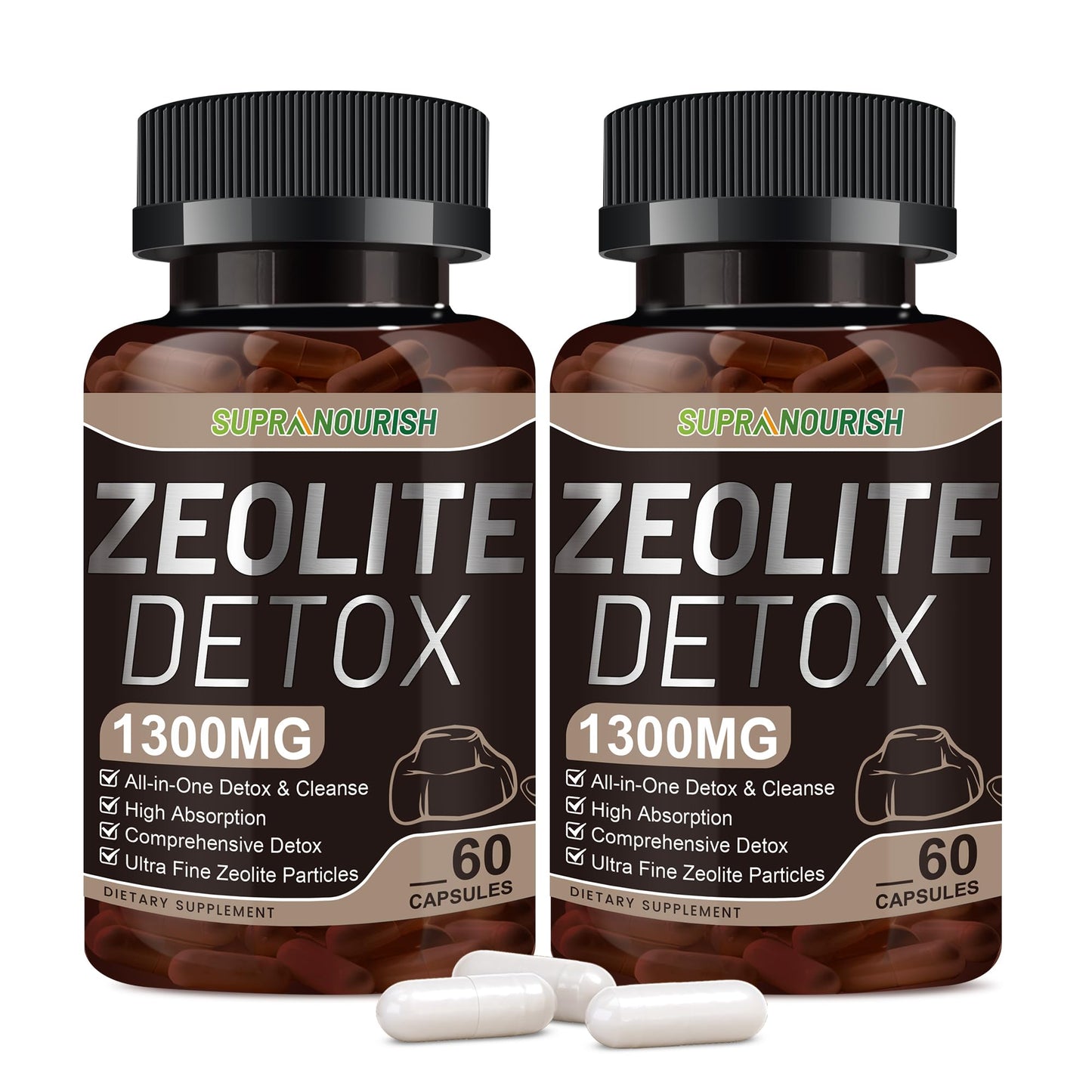 Zeolite Detox Capsules, 1-2 µm Clinoptilolite, Organic Activated Charcoal & Bentonite Clay, Multi-Active Formula for Full Body, Gut & Liver Cleanse,