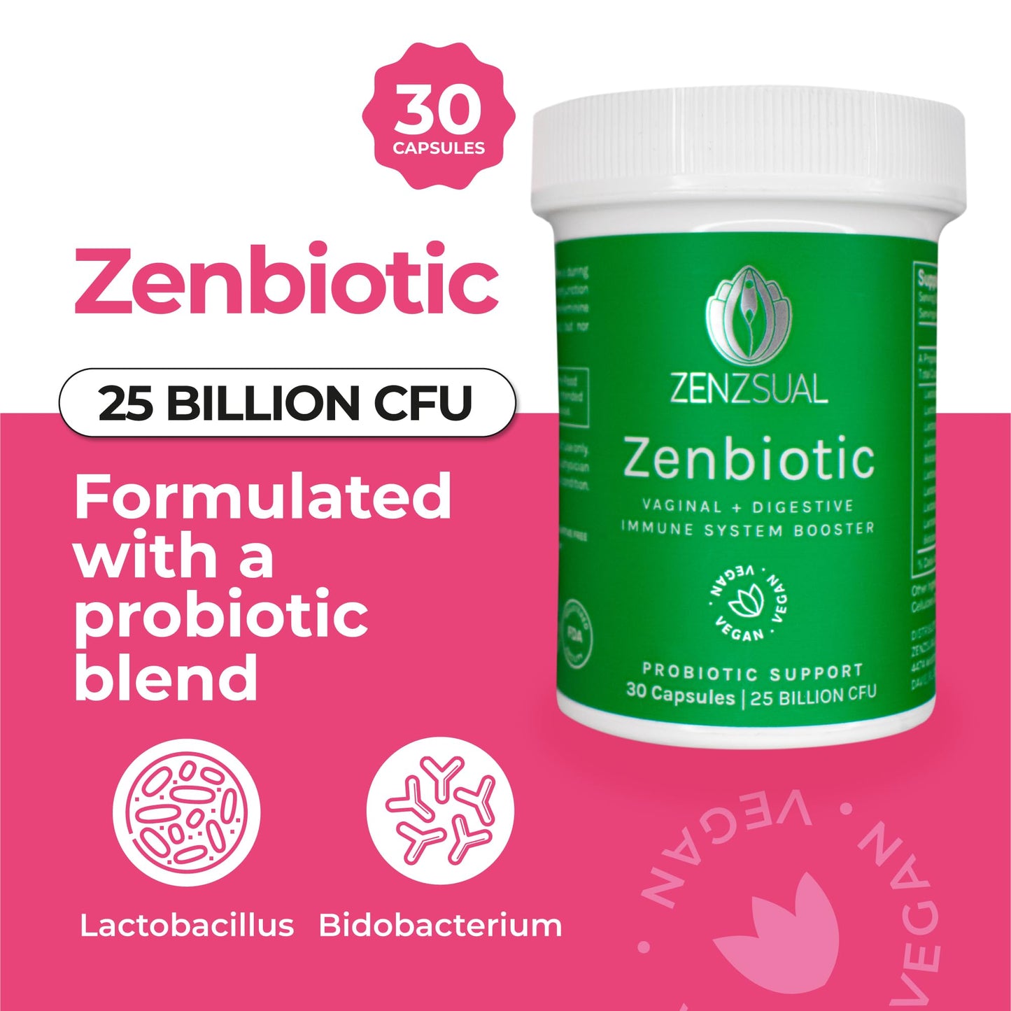 ZENZSUAL Zenbiotic Probiotics Support for Women – 25 Billion CFU, Vaginal Health & pH Balance Support, Odor & Yeast Control, Gut & Digestive Health, Urinary Comfort, Hormone Balance, 30 Vegan Capsules ZENZSUAL buy supplements Au
