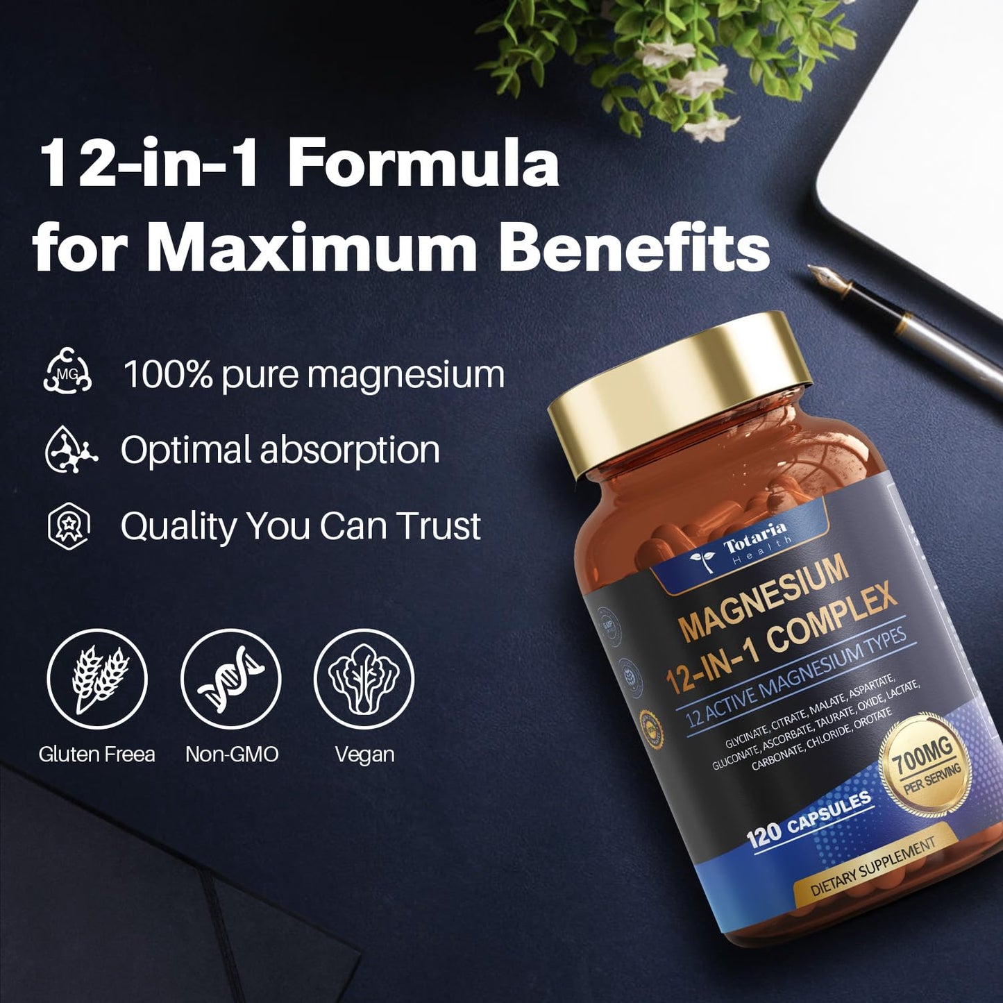 Totaria Magnesium Complex 700mg 12 in 1 Magnesium Supplement with Glycinate Citrate Malate Oxide Taurate Aspartate Orotate Magnesium Relaxation,Muscle,Heart Support, Vegan 120 Capsules Totaria buy supplements Au