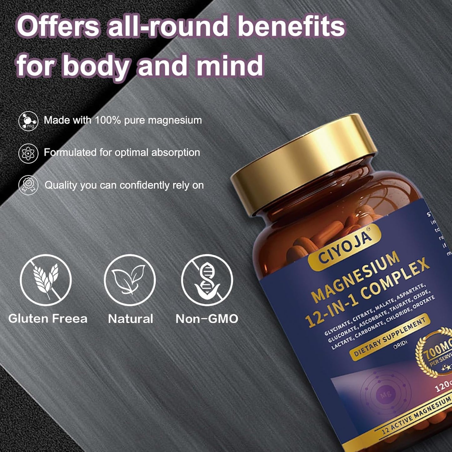 12 in 1 Magnesium Complex 700mg: Magnesium Supplement with Glycinate, Citrate, Malate, Taurate, High Absorption Magnesium for Sleep, Muscle Recovery, Nerve & Heart Support, Vegan, 120 Capsules CIYOJA buy supplements Au